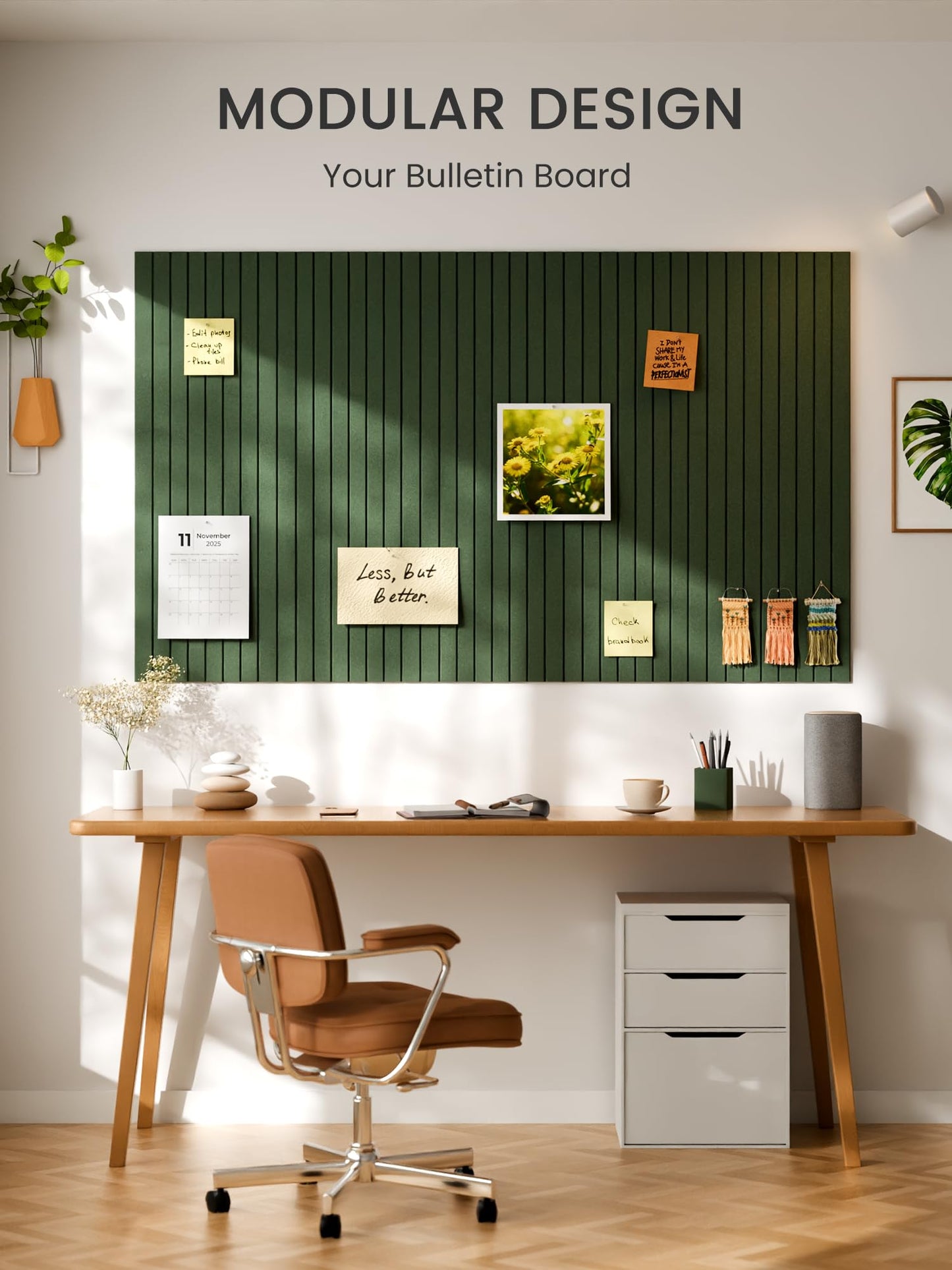 Bumusty Large Cork Board Alternative-48 x 36" Felt Bulletin Board Tiles, with 30 Pushpins, 70 Adhesive Tabs, Fine-Stripe 12-Pack, Cork Boards for Office Push Pin Board Felt Board-Moss Green