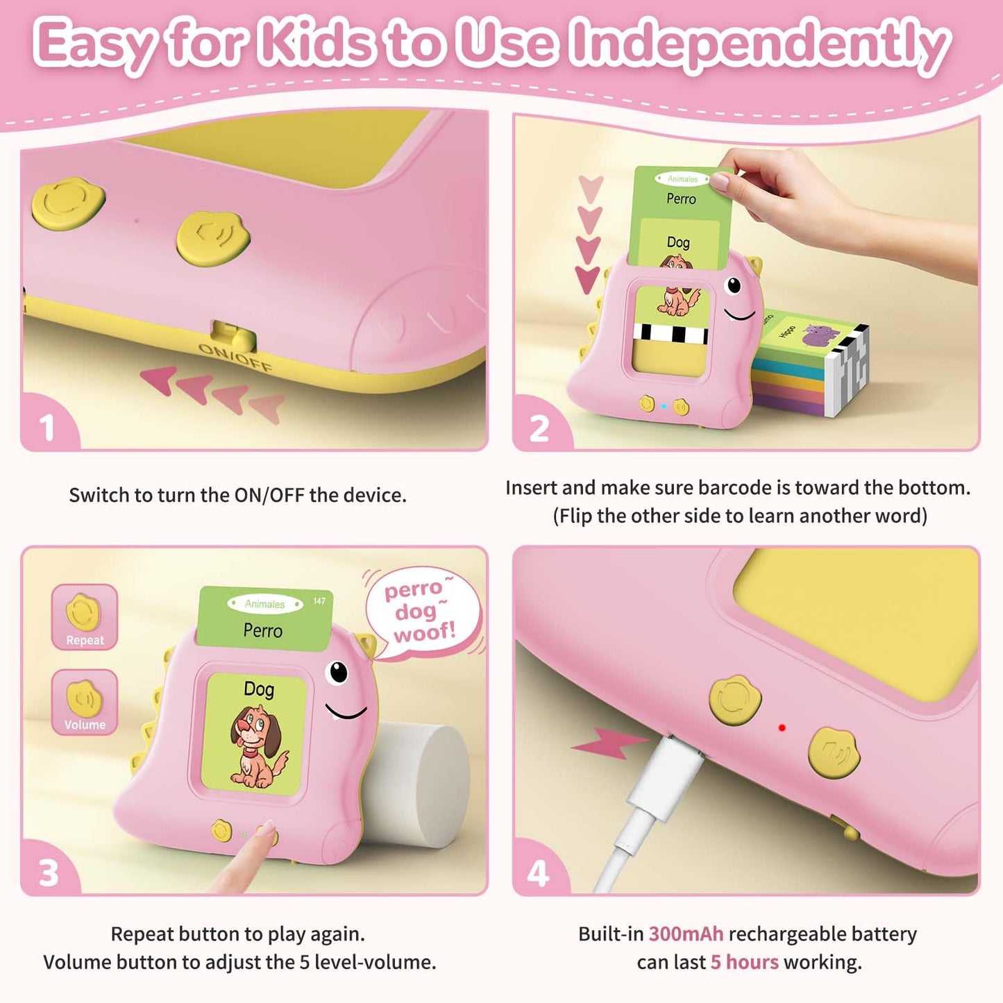 Alotwan Girls Toys Spanish Talking Flash Cards - Toddler Montessori Toys for Age 2-4, Bilingual Español Speech Therapy, 224 Words Preschool Learning Activity, Gifts for Little Girls 2 3 4 5 Years Old