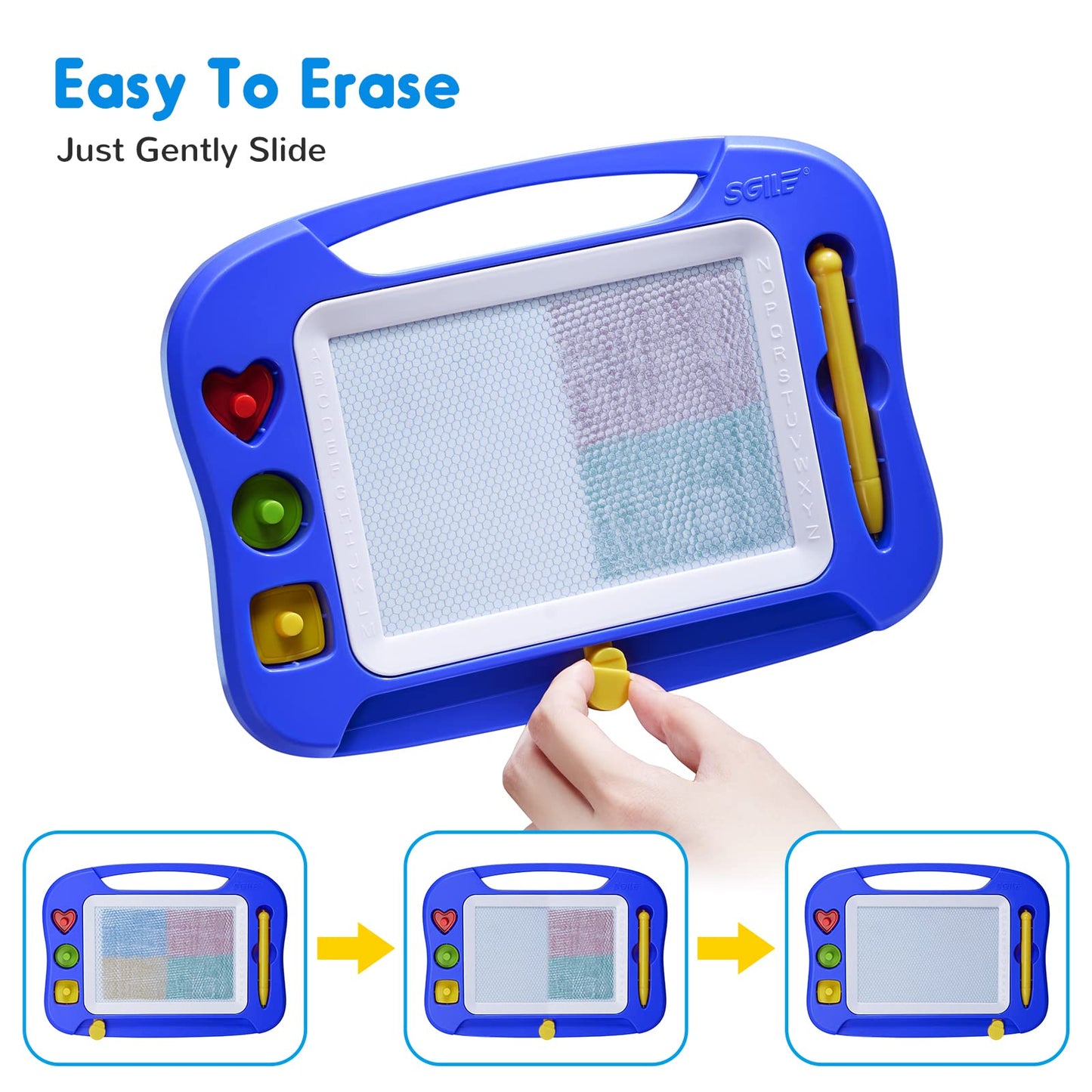 SGILE Toddler Toys for Kids, Magnetic Drawing Board for Birthday Gift, Toys for 1 2 3 Year Old Girls Boys, Etch & Sketch Pad with 3 Stamps, Learning and Educational, Standard 9.8" x 7.1", Blue