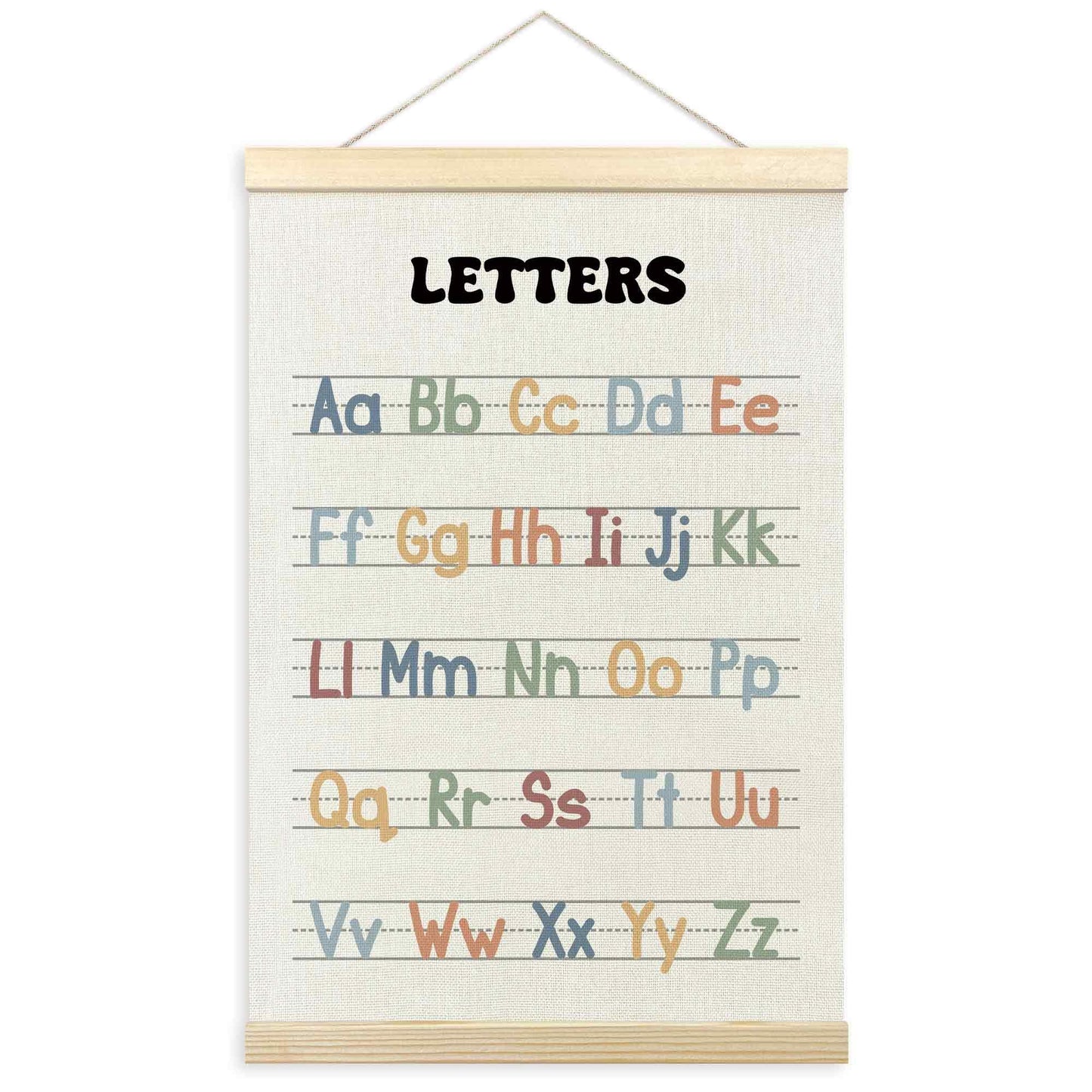TLESKE Boho Classroom Alphabet ABC Chart Poster Hanger Frame, Homeschool Hanging Wall Art Decor for Toddler Kids Room Nursery Playroom, Preschool Prek Learning Educational Poster Print Banner, 16x24