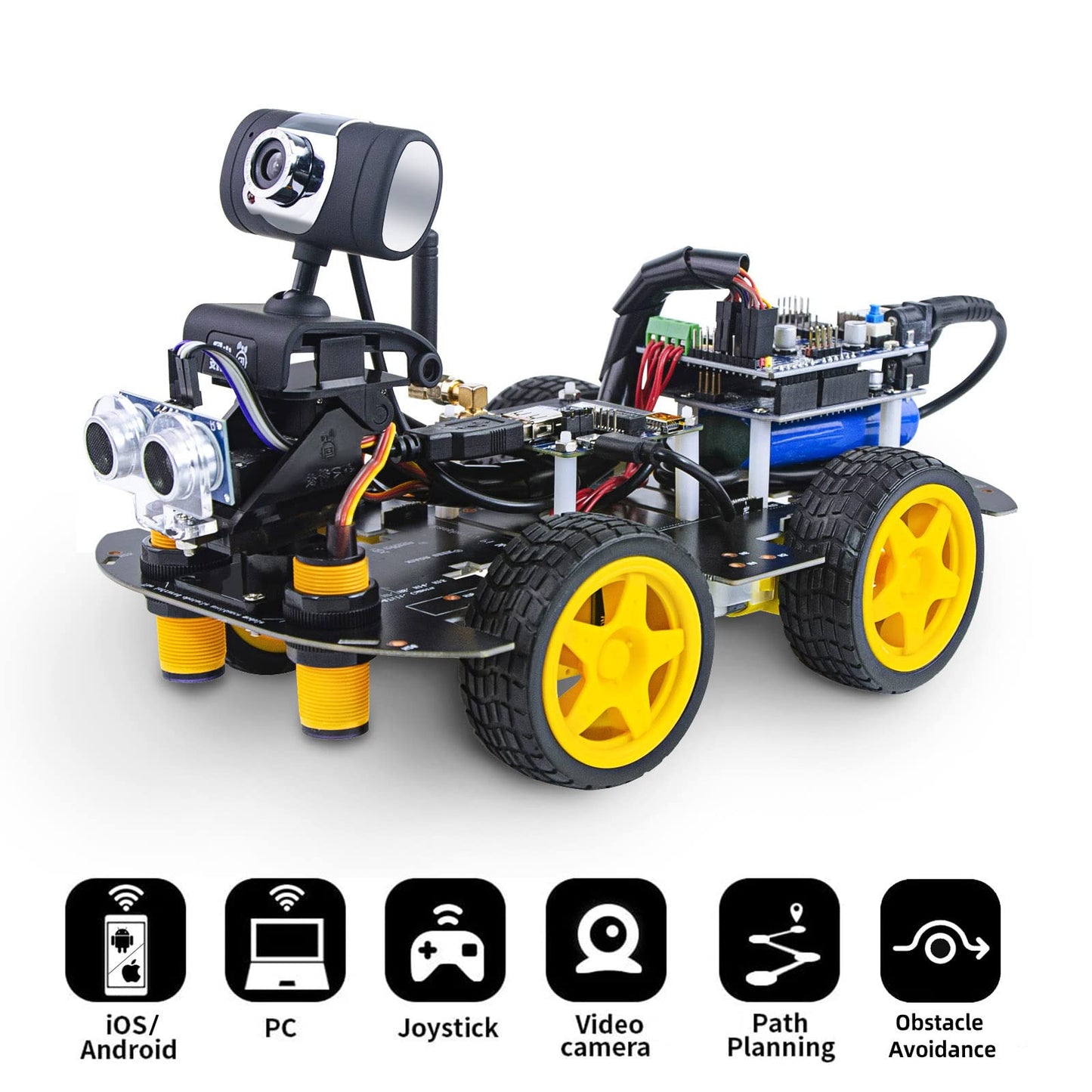 WiFi Smart Robot Car Kit with UNO R3, Line Tracking and Obstacle Avoidance Ultrasonic Sensor, HD Camera Wireless RC Intelligent Educational Kit Car Robotic Kit for Arduino Learner (Upgraded Version)