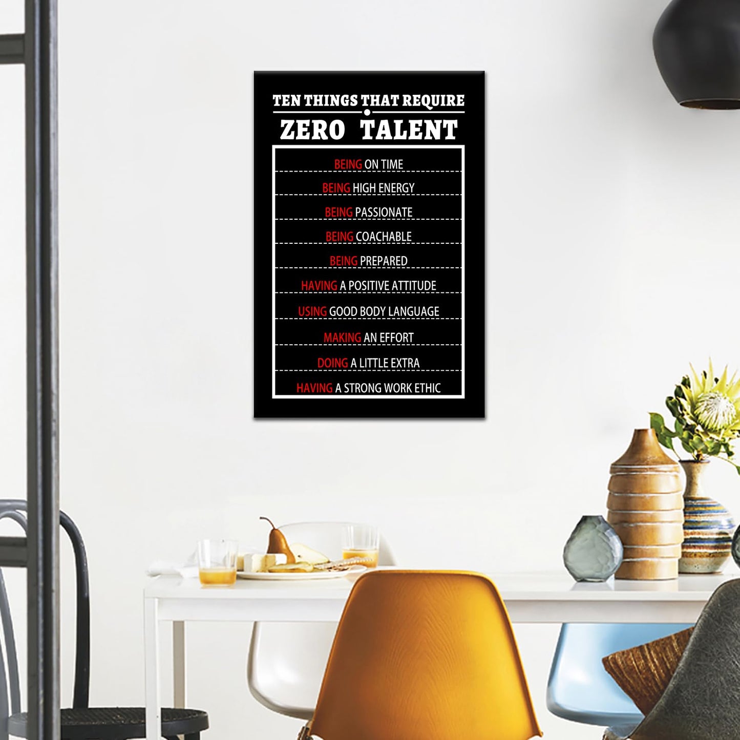 PSYYSP Motivational 10 Things That Require Zero Talent Canvas Wall Art Entrepreneur Positive Quotes Inspirational Picture Poster for Classroom Bedroom Office Wall Decor Ready to Hang [12''Wx18''H]