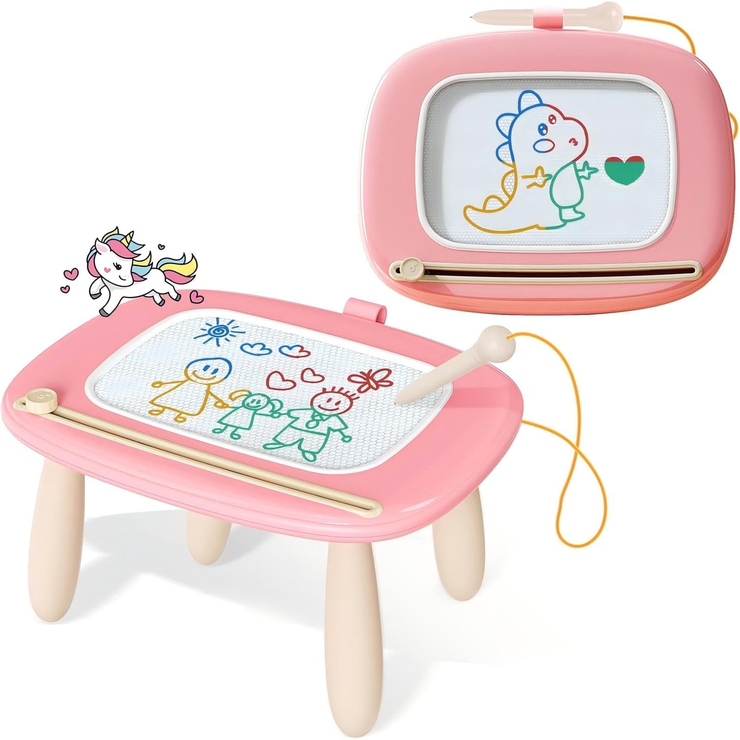 Kikidex Magnetic Drawing Board, Toddler Girl Toys for 1-3 Year Old, Doodle Board Pad Learning and Educational Toys for 1 2 3 Year Old Baby Kids Birthday Gift (Soft Pink)