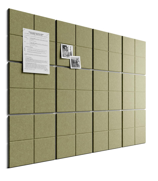 Bumusty Large Felt Bulletin Board, 48" x 36" Cork Board Alternative, 12-Pack Wall Tiles with 4-Compartment Design, 30 Push Pins, 70 Adhesive Tabs, Ideal for Office & Home Decor, Olive Green