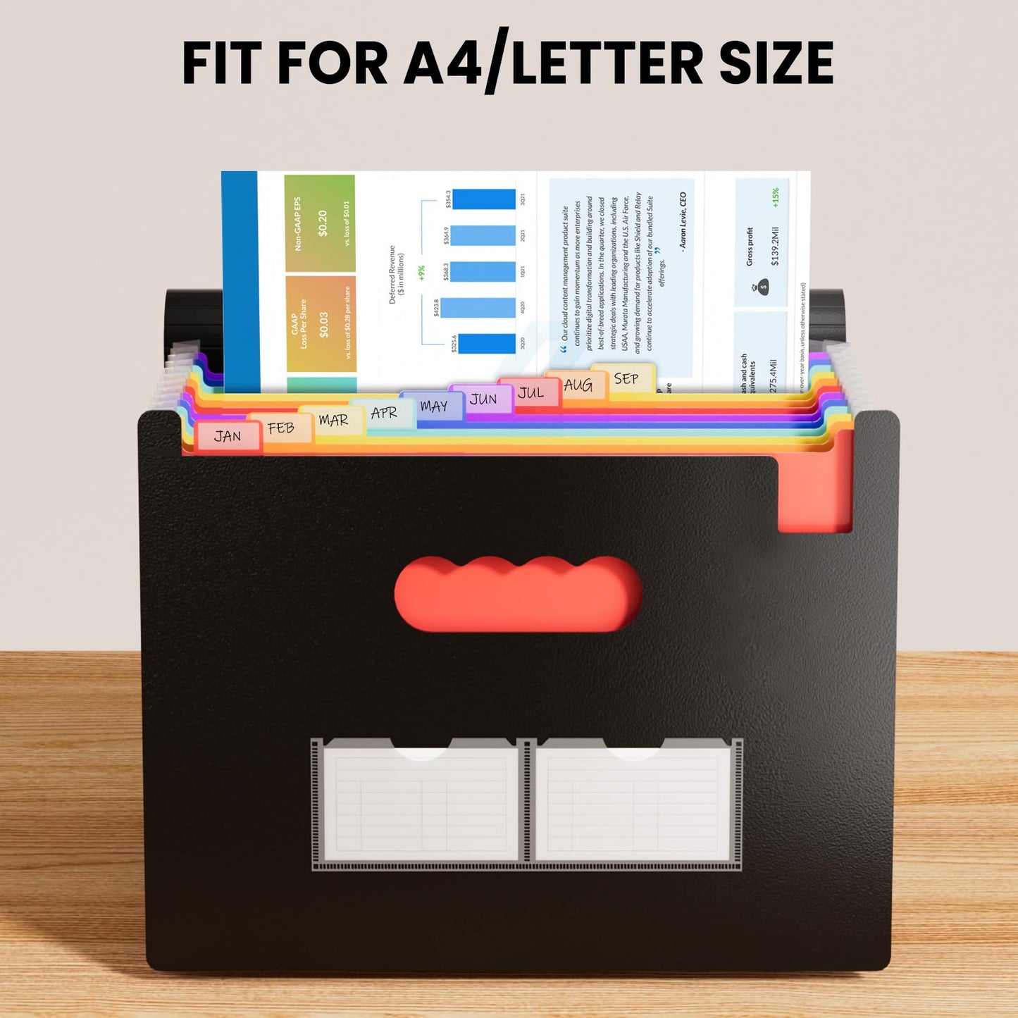 Sooez Accordion File Organizer, 13 Pockets Expanding File Folders, Portable Monthly Paper Bill Tax Receipt Organizer, Letter A4 Size Document Holder with Blank Labels