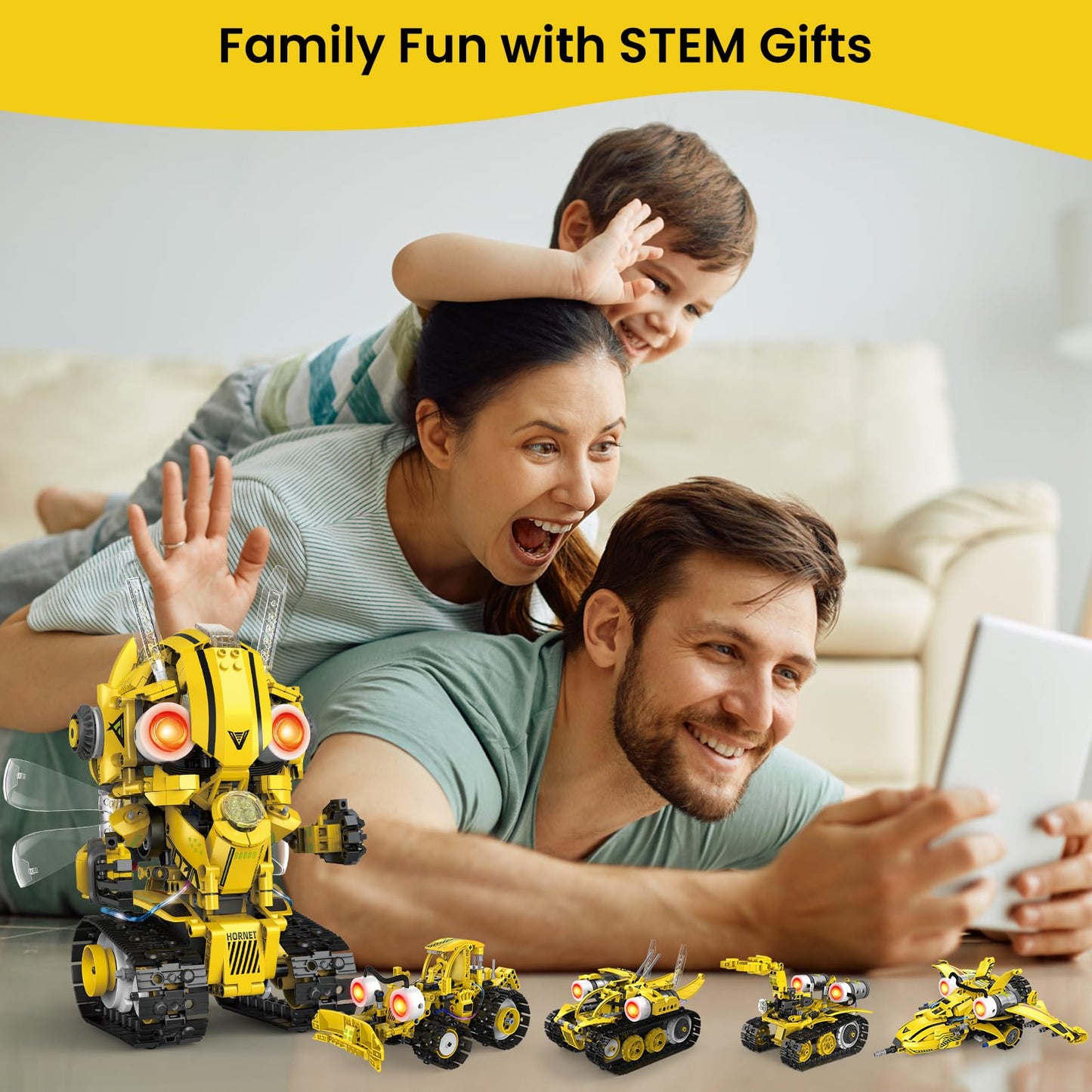 HPROMOT 5-in-1 STEM Robot Building Kit for Kids Ages 8-16, Remote & App Controlled, Rechargeable Engineering Learning DIY Coding Toy, Educational Building Blocks Gift for Girls & Boys (673 PCS)