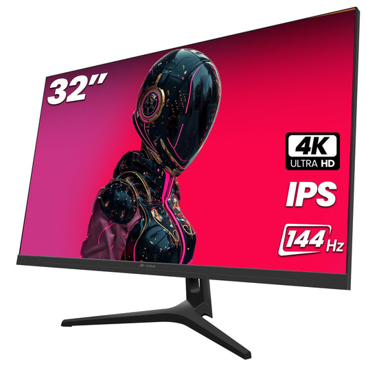 CRUA 32" 4K Gaming Monitor, UHD 3840x2160 IPS Display, 144Hz, AMD FreeSync, 120% sRGB, 1.07B Colors, Built-in Speakers, HDMI 2.1 & DP 1.4, Wall Mountable PC Monitor for Gaming, Streaming & Work