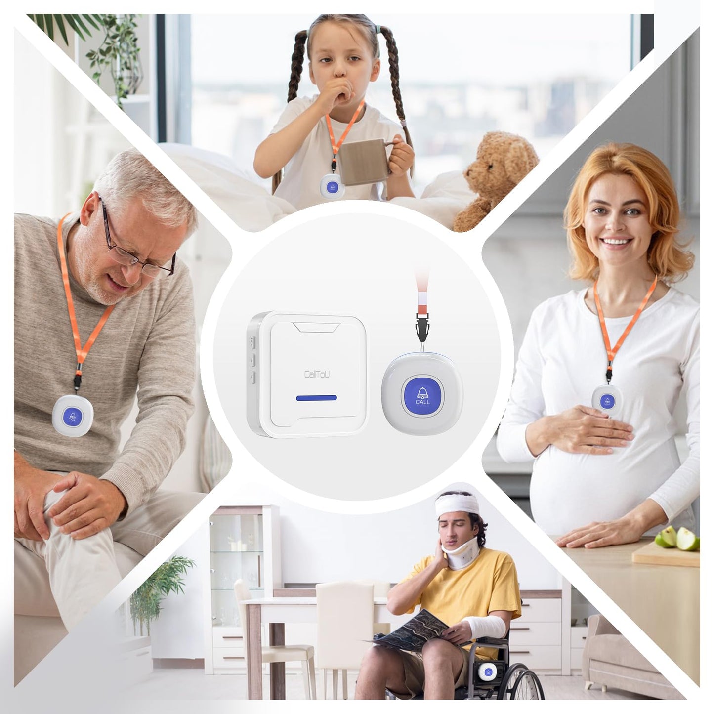 CallToU Wireless Caregiver Pager System, 500+ ft Range, Plug-in Receiver & Waterproof Call Button, Nurse Alert Emergency Call Button for Elderly, Home & Patient Care, Expandable Assist Call System