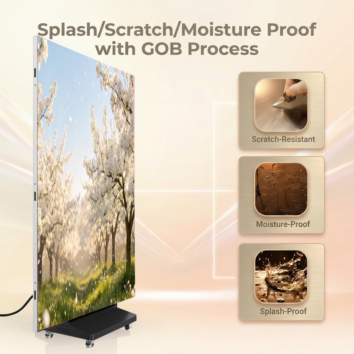 91" LED Digital Signage Display with Flight Case, Triple Foldable Spliceable LED Poster Screen,GOB Commercial Kiosk, Smartphone One-Cick Control, for Events, Rentals