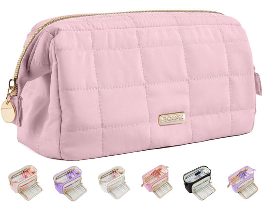 Sooez Large Pencil Case Pouch, Soft Pencil Bag with Zipper, Pen Bag Wide Opening, School Supplies Cute Pencil Case for Girls Boy Men Women, Dusty Pink