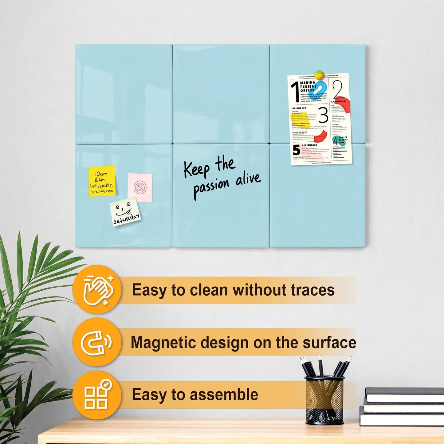 Comix Magnetic Board, 6 Pack Magnetic Whiteboard for wall, 11.8 x 11.8 Inches Dry Erase Board for Kids, Students, White Board Dry Erase Set for Fridge, Office and Home, Light Blue