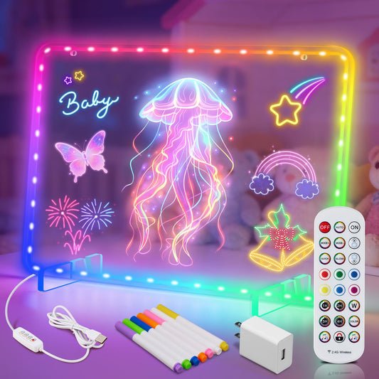 LED Drawing Board for Kids,11.8"X7.8" Includes Adapter, Light Up Dry Erase Boards with 7 Markers,21Modes &16 Colors, Acrylic Dry Erase Board with Light,Remote Control,Night Lights for Kid's Rooms.