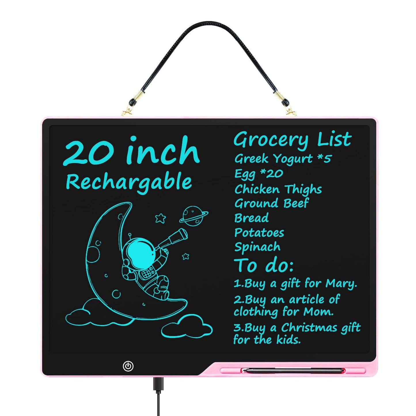 [Rechargeable] 20 Inch LCD Writing Tablet for Kids, Extra-Large Drawing Tablet for Adults, Educational & Learning Toys for Boys Girls Ages 8-12 Years Old, Drawing Board for Kids Birthday Gift (Pink)