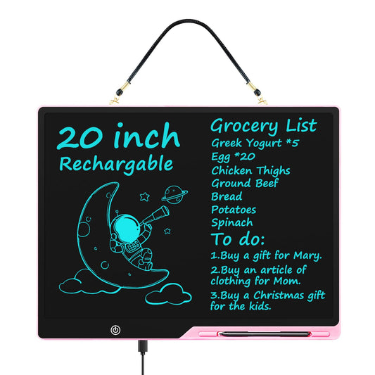 [Rechargeable] 20 Inch LCD Writing Tablet for Kids, Extra-Large Drawing Tablet for Adults, Educational & Learning Toys for Boys Girls Ages 8-12 Years Old, Drawing Board for Kids Birthday Gift (Pink)