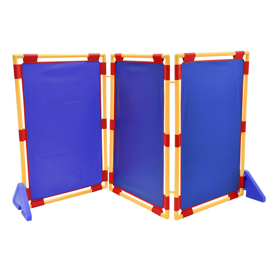 Children's Factory Rectangle PlayPanel Set - 3, Kids Room Divider Panel, Classroom Partition, Free-Standing Screen for Daycare or Preschool, Cantilever Feet Included, Blue