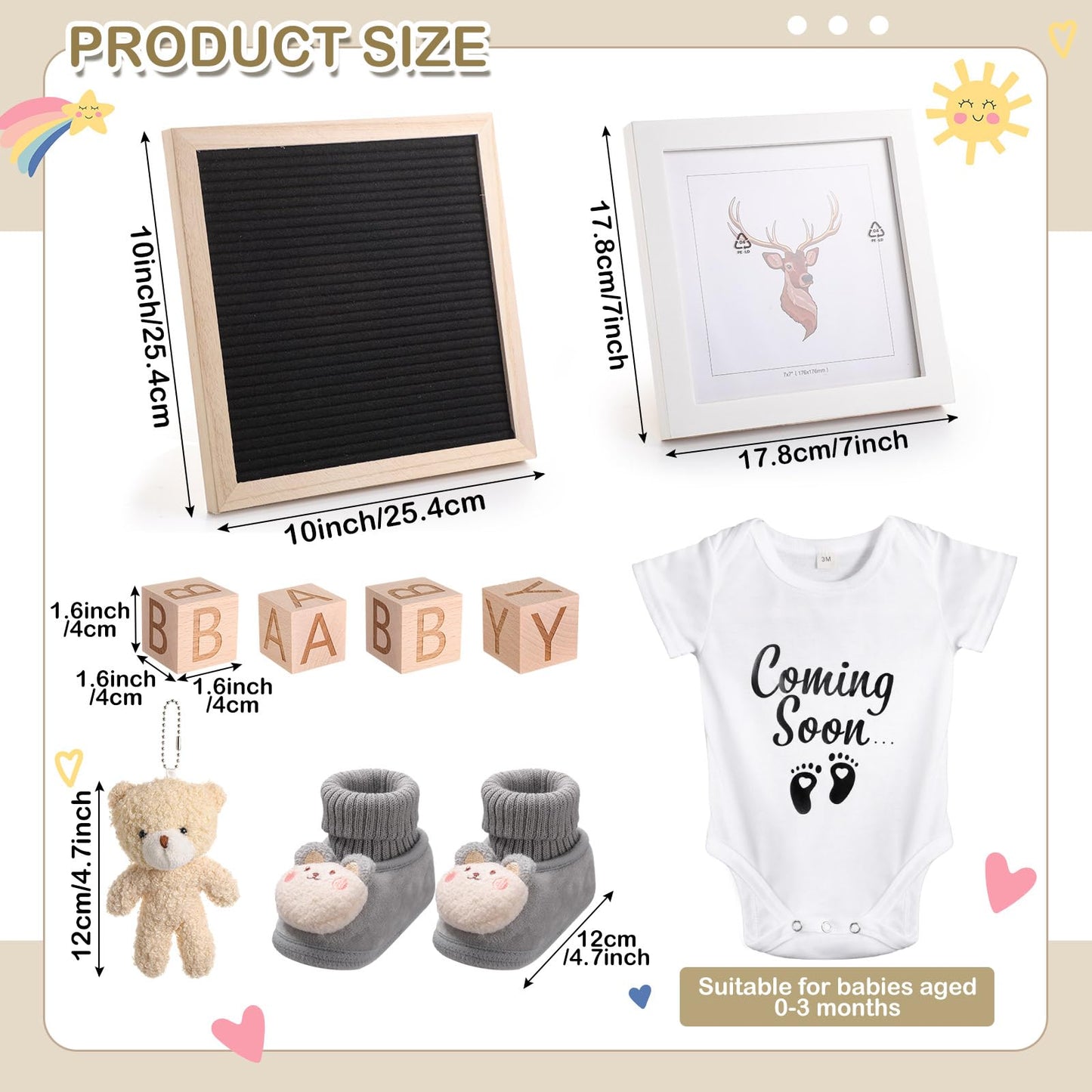 Canlierr 9 Pcs Pregnancy Announcement Set Pregnancy Reveal Ideas Felt Letter Board Baby Bodysuit Booties Photo Frame Bear Plush Wood Blocks for Coming Soon Baby Announcement(Black)