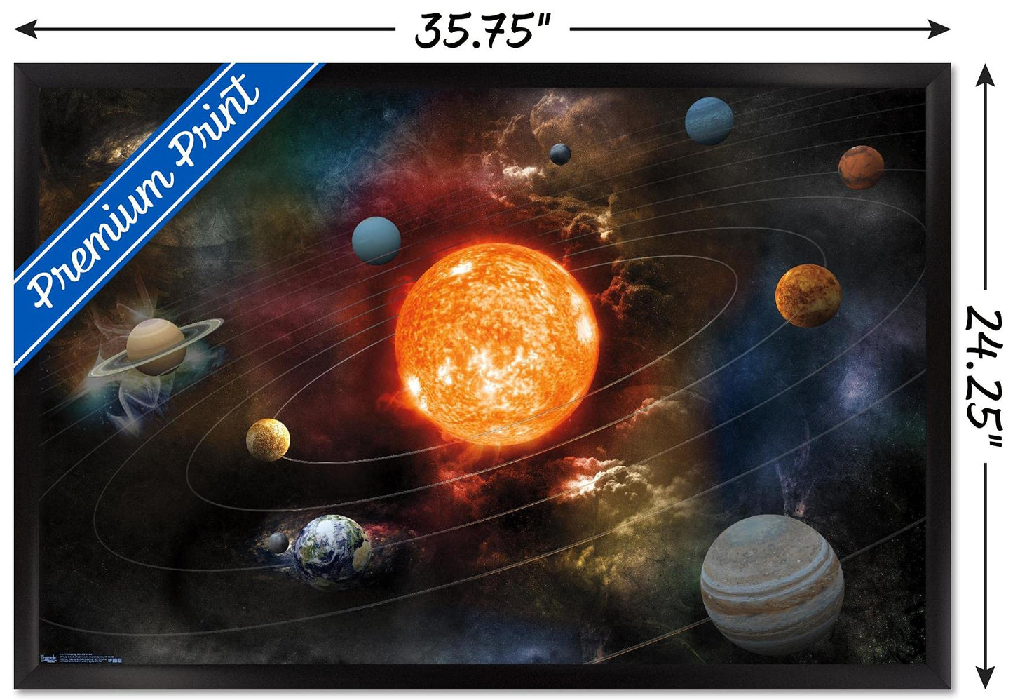 Orbiting Solar System Wall Poster, 34L" x 22.4W", Black Framed Version