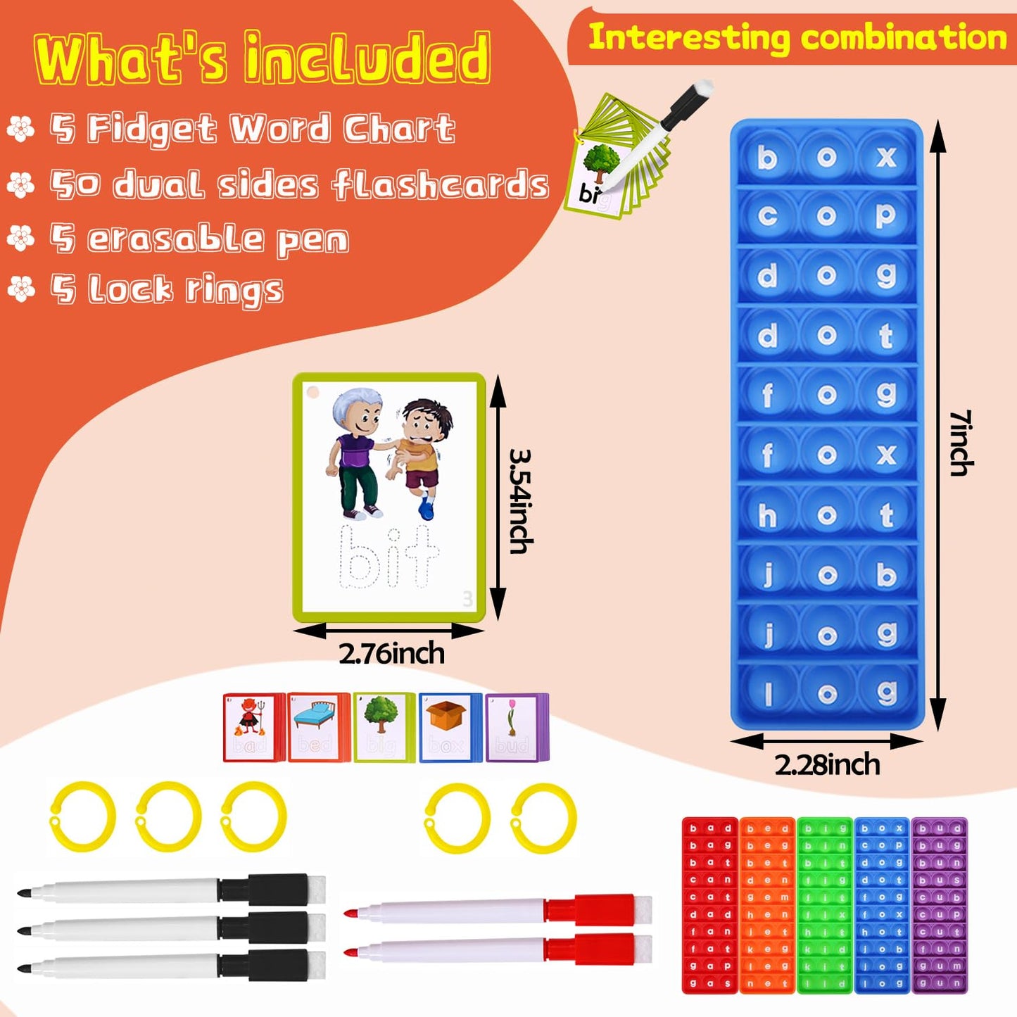 CVC Word Games, Sensory Toy to Learn and Spell, Phonics Games Flash Cards for Preschool Kindergarten Classroom Supplies, Multisensory Reading and Phonics Flash Cards for Kids 3+ Years