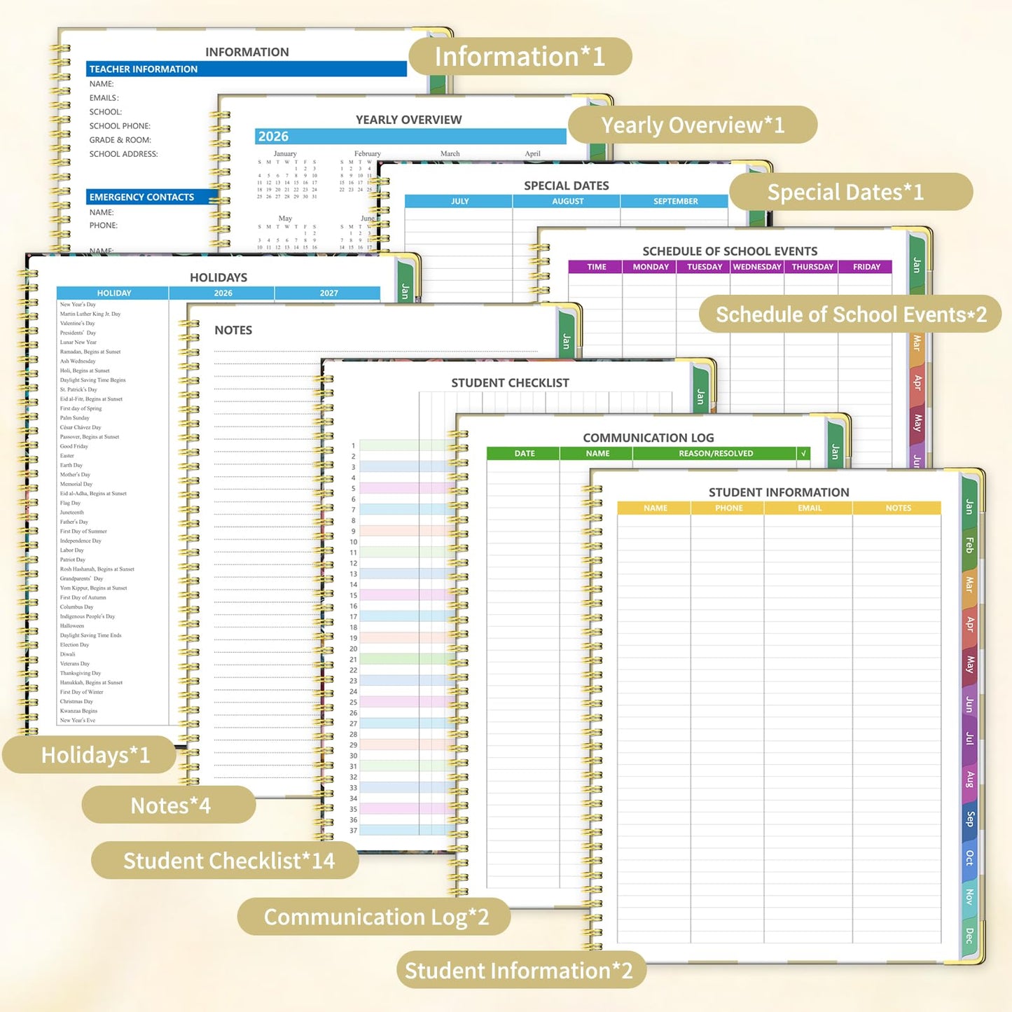 eacher Planner 2026-2027, Jul 2026-Jun 2027 Academic Year, 8.5" x 11" Lesson Planner Book for Teacher Calendar, Spiral Bound Planners, Colorful Monthly Tabs, Planning Stickers, YellowCheckered
