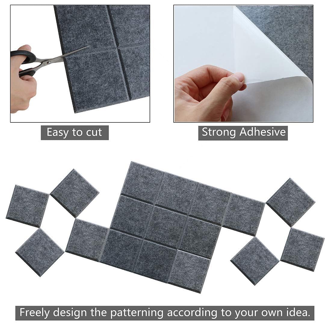 Uoisaiko Large Cork Board Felt Board Tiles for Walls with 30 Push Pins, 11.8"x11.8" Pack of 6 Pin Board Notice Boards for Home Office Kitchen, Bulletin Board Wall Tiles for Photos Memos