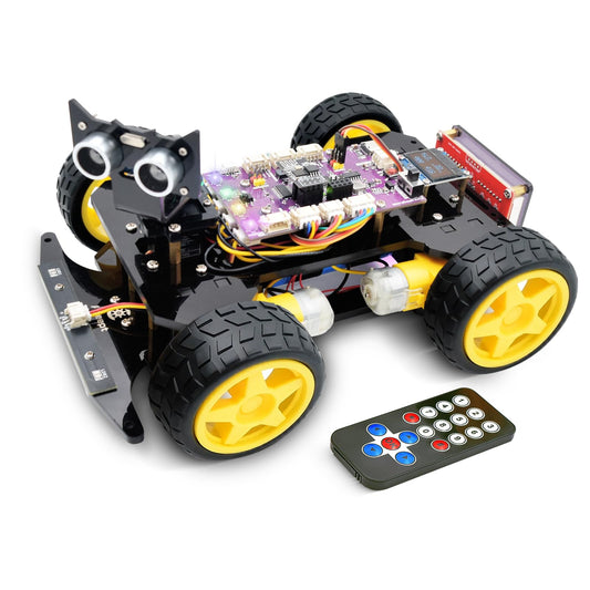 Adeept 4WD Smart Car Kit(Compatible with Arduino IDE), Line Tracking, Light Tracing, Obstacle Avoidance, Servo Motor, OLED Display, Buzzer, LED Dot Matrix Display
