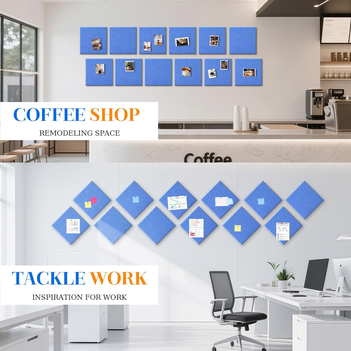 DOLLAR BOSS Large Cork Board for Wall 48" x 36" x 0.5" Bulletin Board 12 Packs Corkboard Tiles Self Adhesive Felt Wall Tiles for Office Home School, Blue