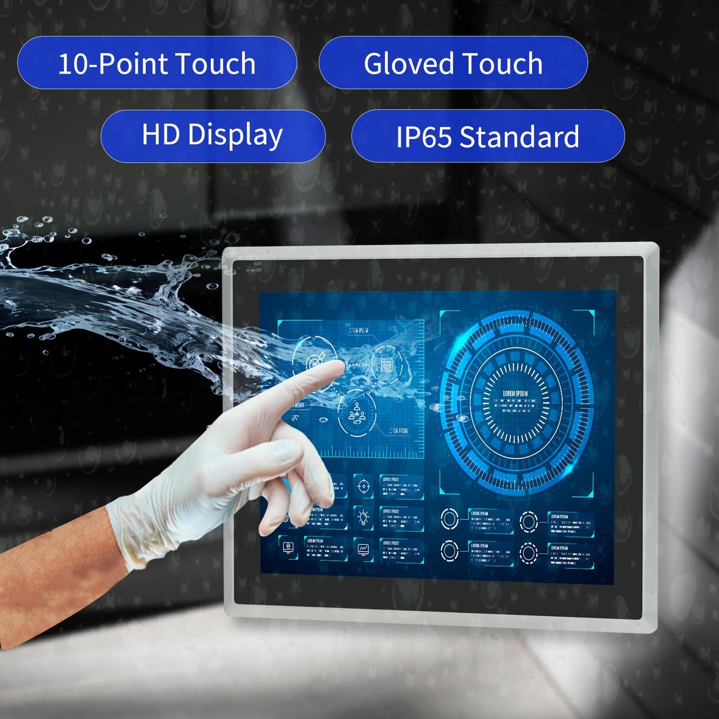 TouchWo 10.4 inch Industrial Embedded Touchscreen Monitor, Capacitive Multi-Touch Screen Industrial Front IP65 Monitor Built-in Speakers, HD-MI in, USB, VGA, 4:3 1024x768 Display