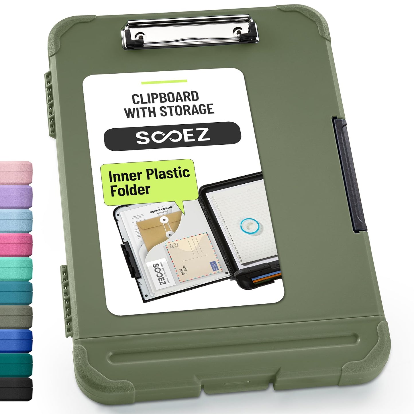 Sooez Reinforced Clipboard with Storage, Inner Plastic Folder Attached, Heavy Duty Plastic Clip Boards 8.5x11 with Pen Holder, High Capacity Nursing Clipboard for Teacher Office Home, Letter / A4 Size