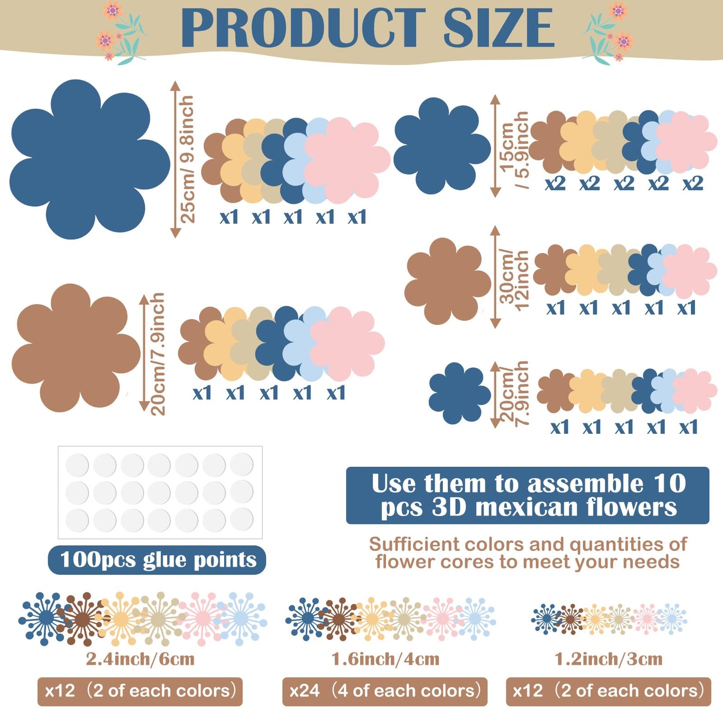 Mooliwe Paper Flowers Decorations for Wall DIY 3D Paper Bulletin Board Mexican Flowers Backdrop Decoration for Classroom Back to School Holiday Party(Fresh,12 Set)
