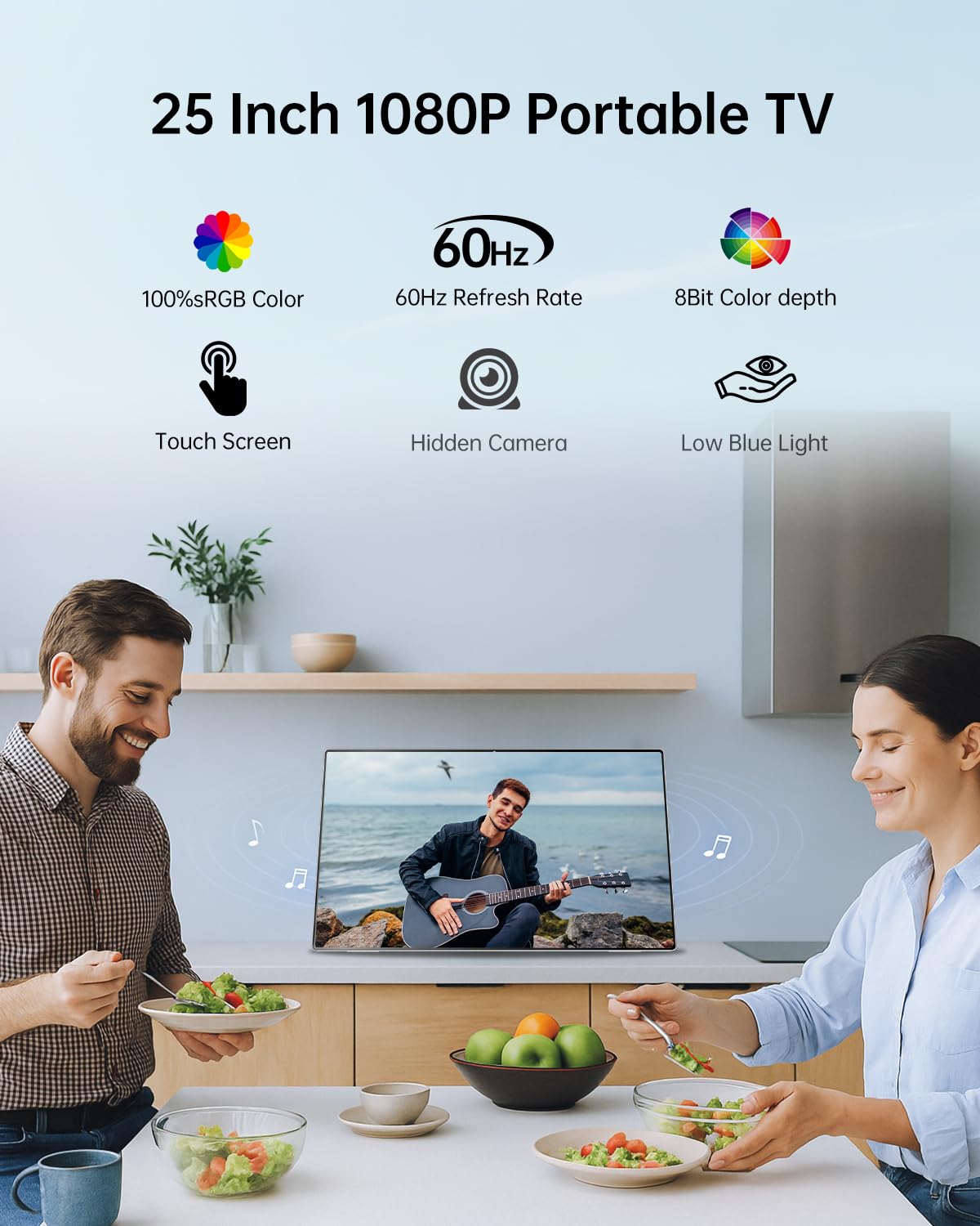 KTC 25 Inch MEGAPAD Portable TV Tablet - Smart Touch Screen Monitor 1080P, Android 14, EDLA-Certificated, 8G+128G Storage, Built-in Camera and Battery for Outdoor Camping Travel, Remote Control, A25Q5