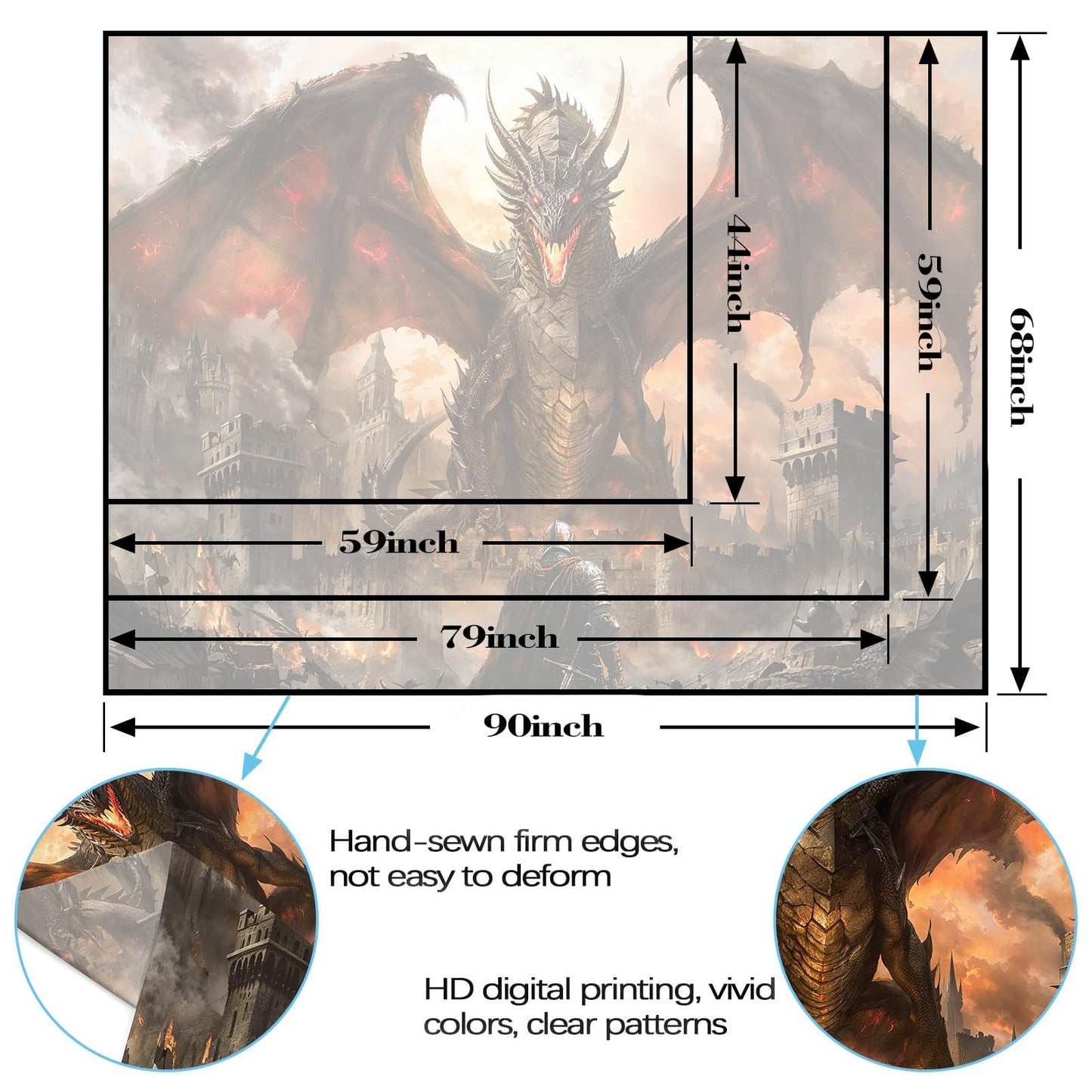 Spenlife Fire Dragon Siege Wall Tapestry, Fantasy Castle Battle Tapestries for Room Decor, Epic Tapestry 60x44 Inch