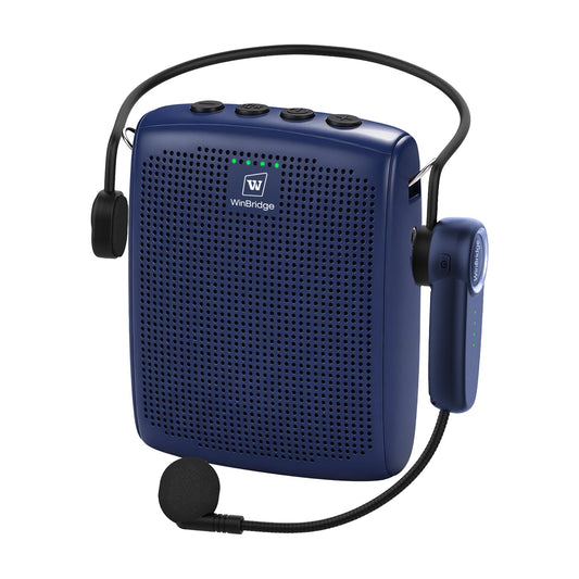 WinBridge Wireless Voice Amplifier - 15W Bluetooth PA System for Teaching, Tour Guiding, Business Meetings, Conference Training, 12-15H Battery, Portable Microphone with Speaker Sound System Blue