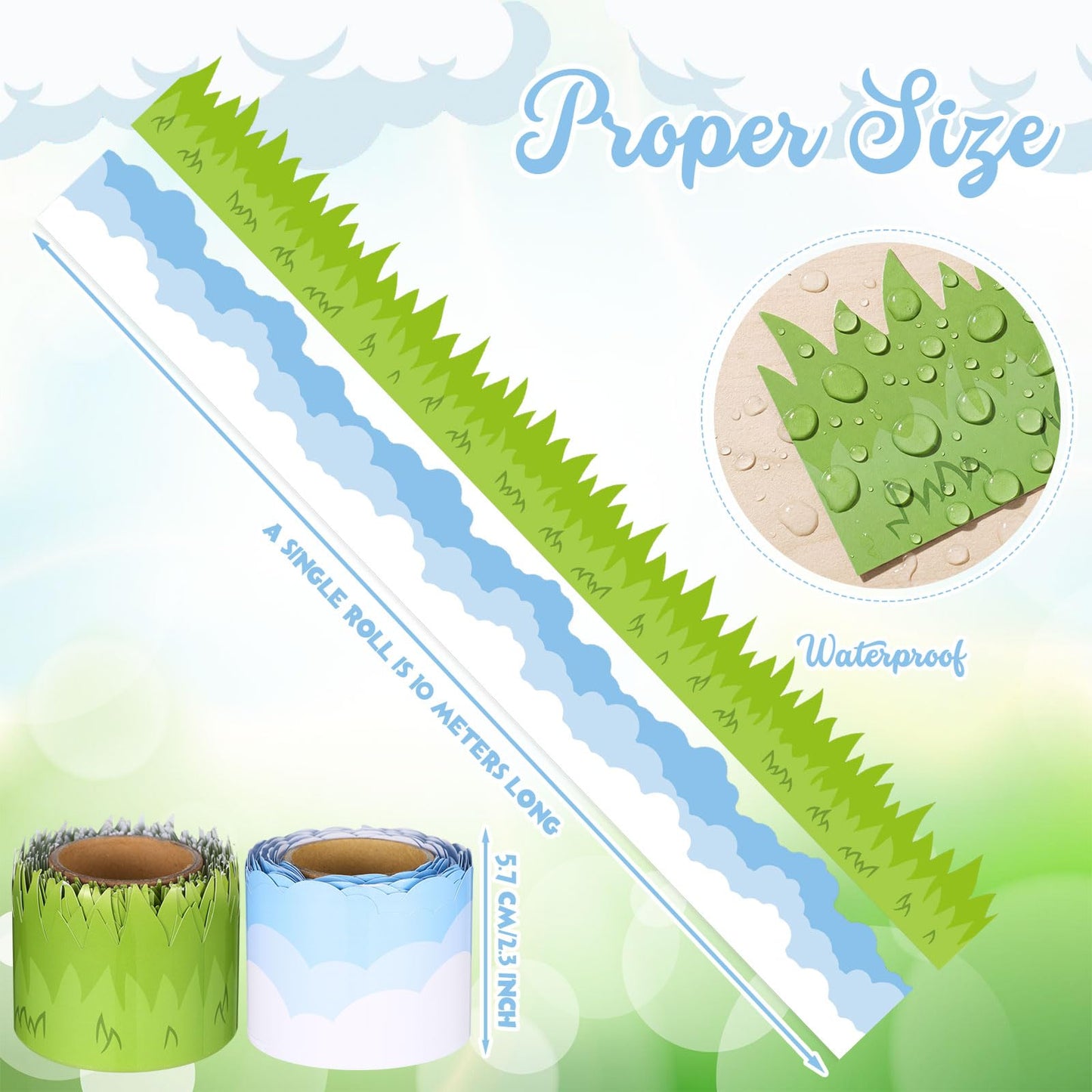 Trandraft 2 Rolls 65.6ft Grass Bulletin Board Decoration Clouds Bulletin Board Strips Green Grass Back to School Trim Borders for School Classroom Chalkboard Party Decoration