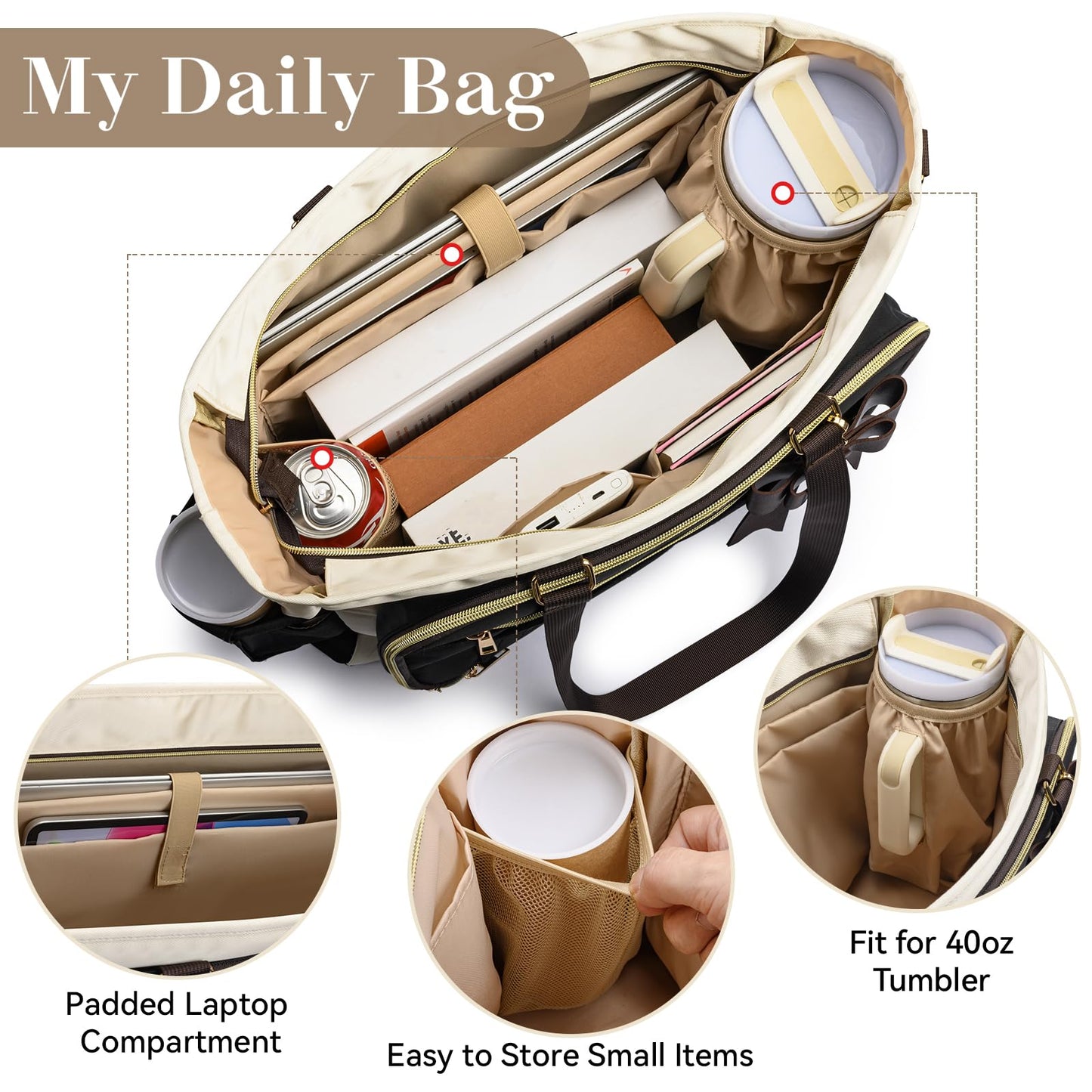 Teacher Tote Bag for Women,Multi-Pocket Laptop & Nurse Work Bag with Cup Holder,Structured Business Briefcase Computer Purse