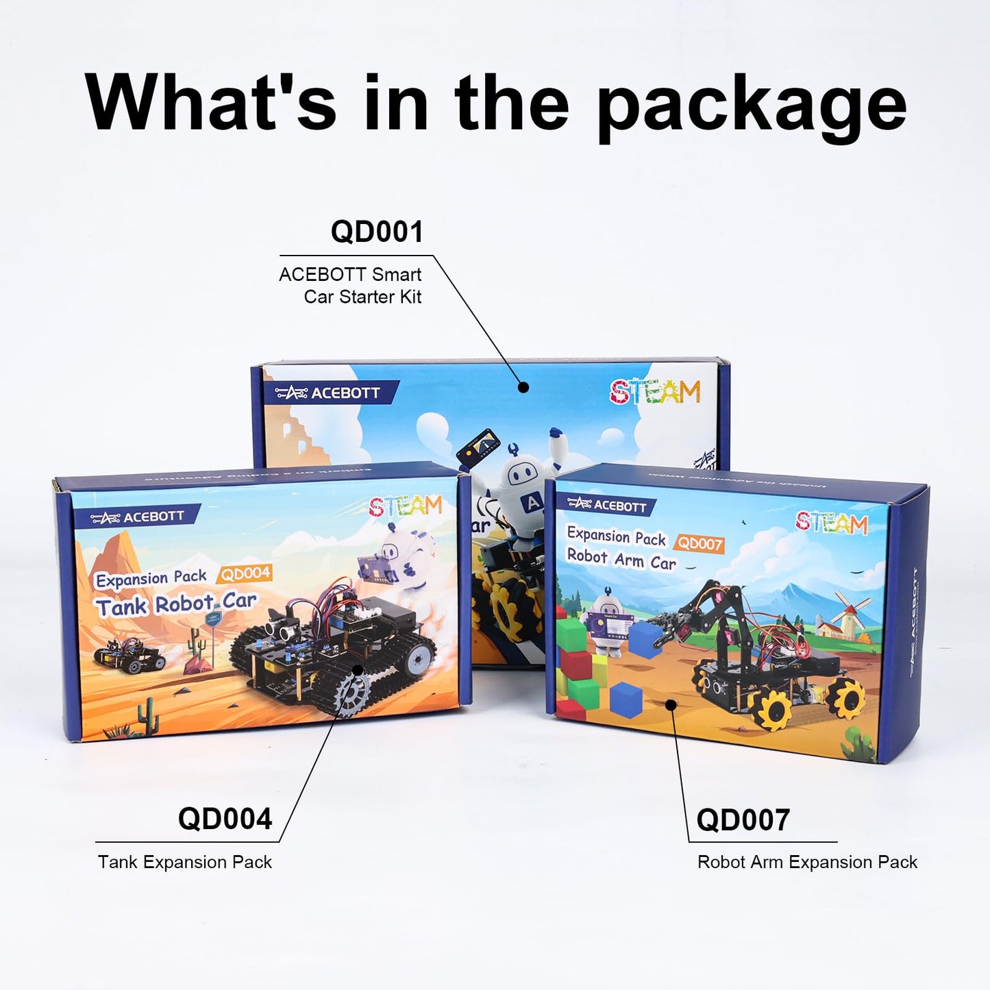 Robotics for Kids Ages 12-16, ACEBOTT 4 in 1 Smart Robot Arm with 5DOF + Tank Car, STEM Toys Coding Kit Compatible with Arduino & Scratch, App & Remote Control, for Kids & Teens
