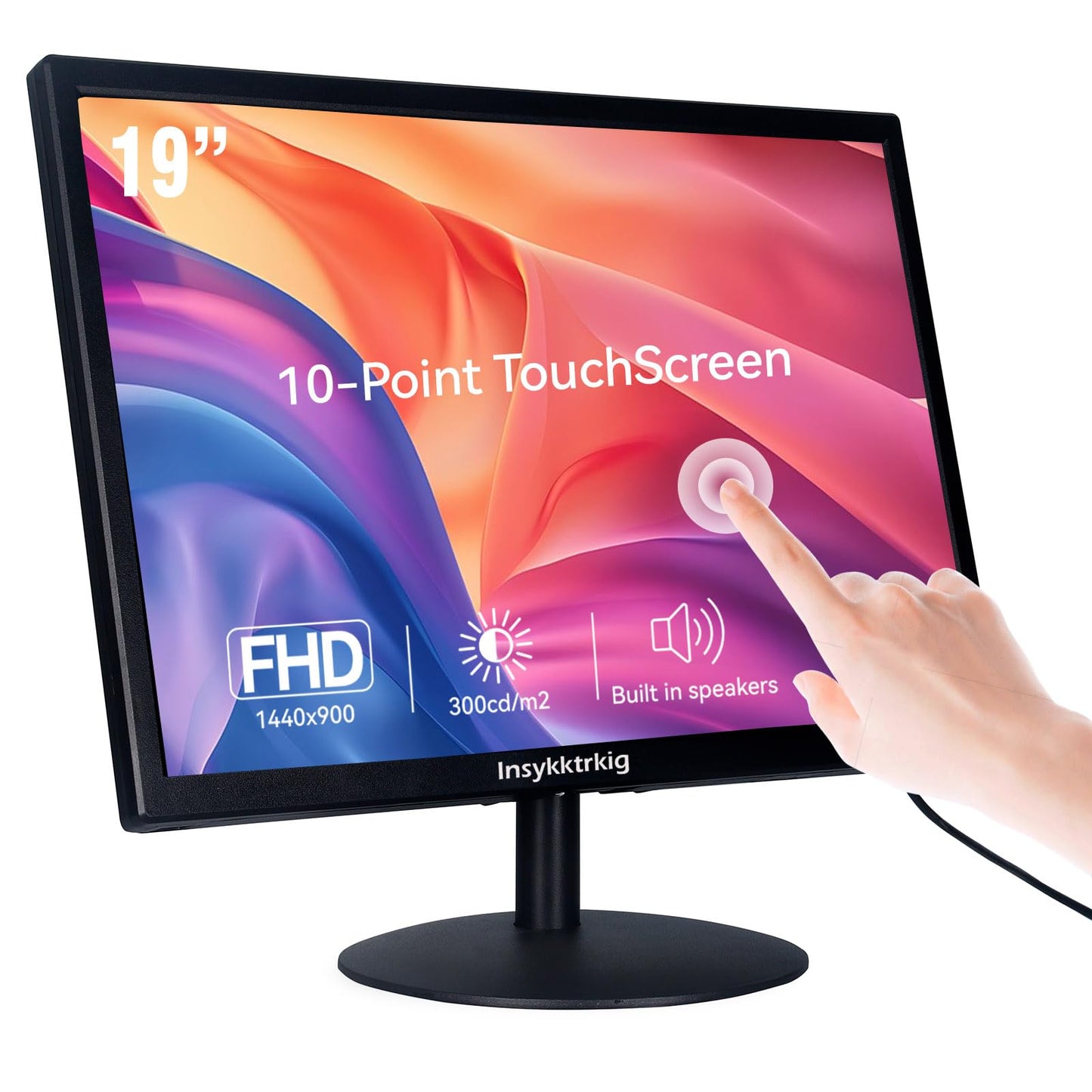 Touchscreen Monitor 19" FHD 1440x900 Multi-Touch Screen HDMI VGA Type-A Touch Port Dual Speakers,60Hz,VESA,Brightness 300cd/m²,Tilt Adjust,PC Office Desktop Business Computer Touch Display