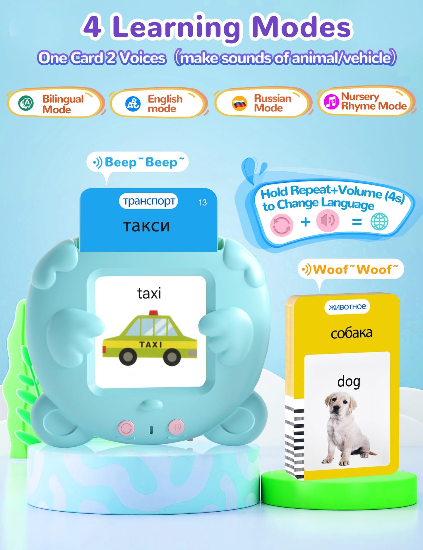 Russian and English Talking Flash Cards for Kids, 510 Sight Words Bilingual Toys for Toddlers, Autism Pocket Speech Therapy Toys, Russian Language Learning Audible Flashcards