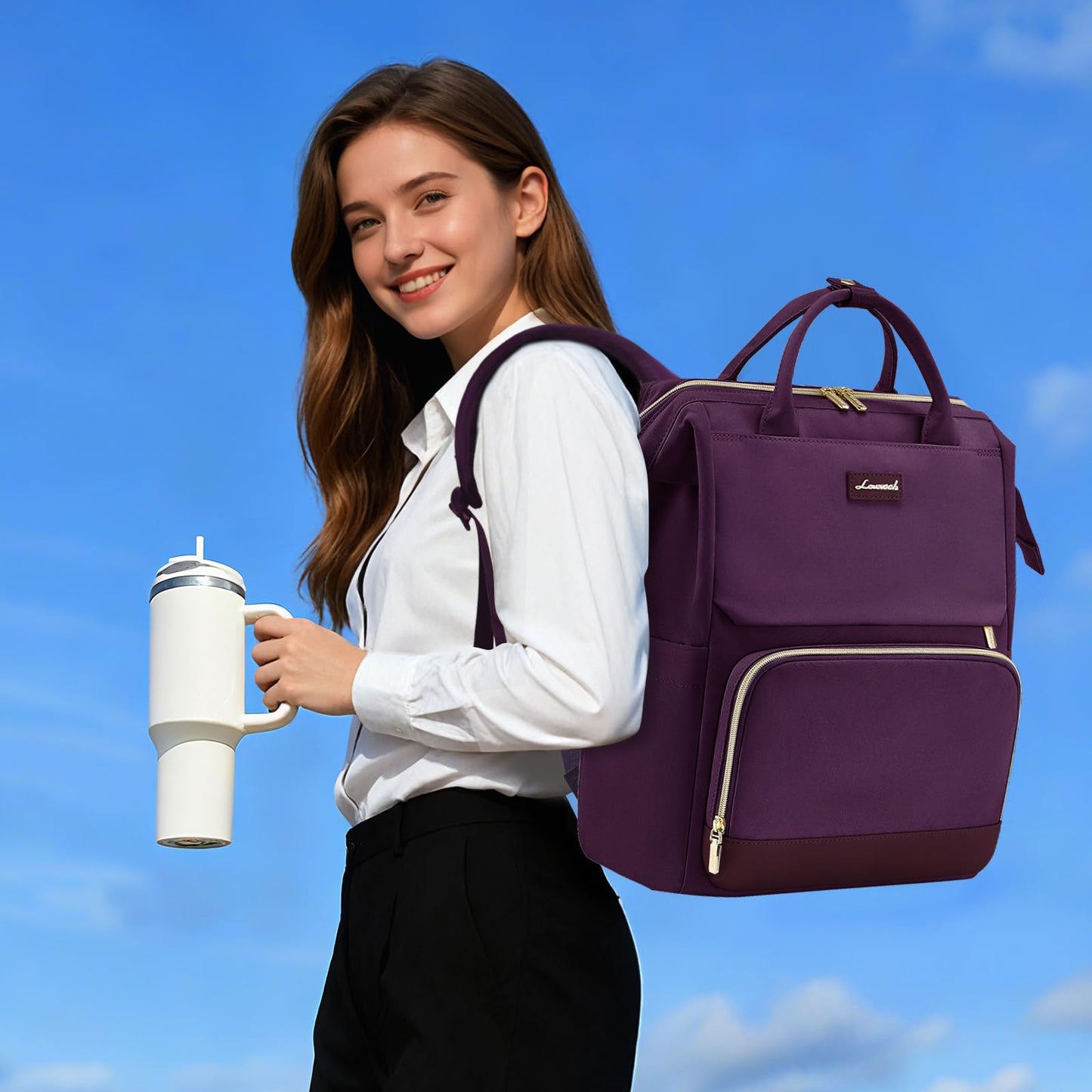 LOVEVOOK Laptop Backpack for Women with Giant Tumbler Holder Pocket, 15.6 inch Travel Work Bag Purse for Nurse Teacher, Waterproof Casual Daypack Bookbag for College Business