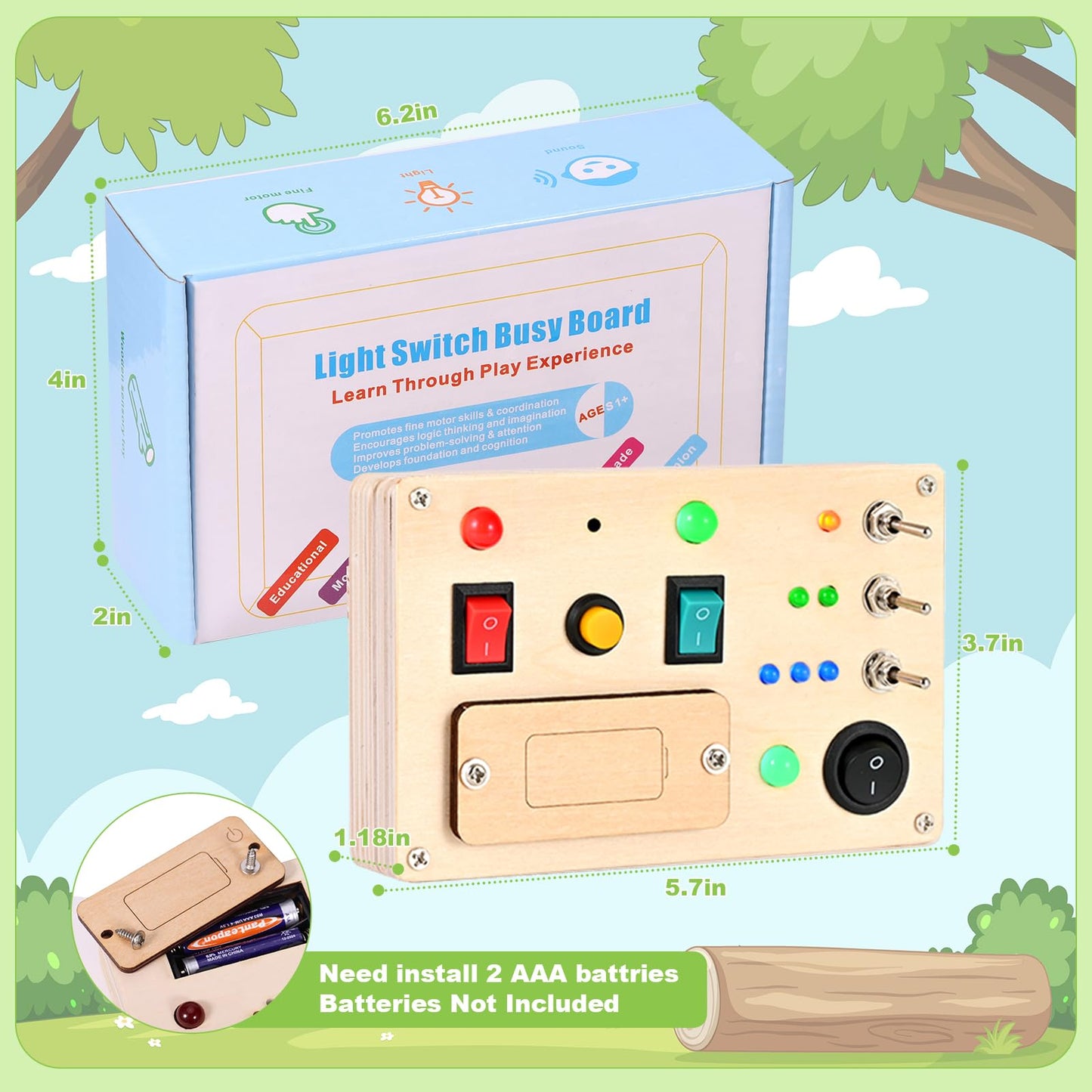 Espamig Busy Board Toddler Montessori Led Light Switch Busy Board Autism Sensory Wall Panel Fidget Board Wooden Toys for Toddlers 1-3