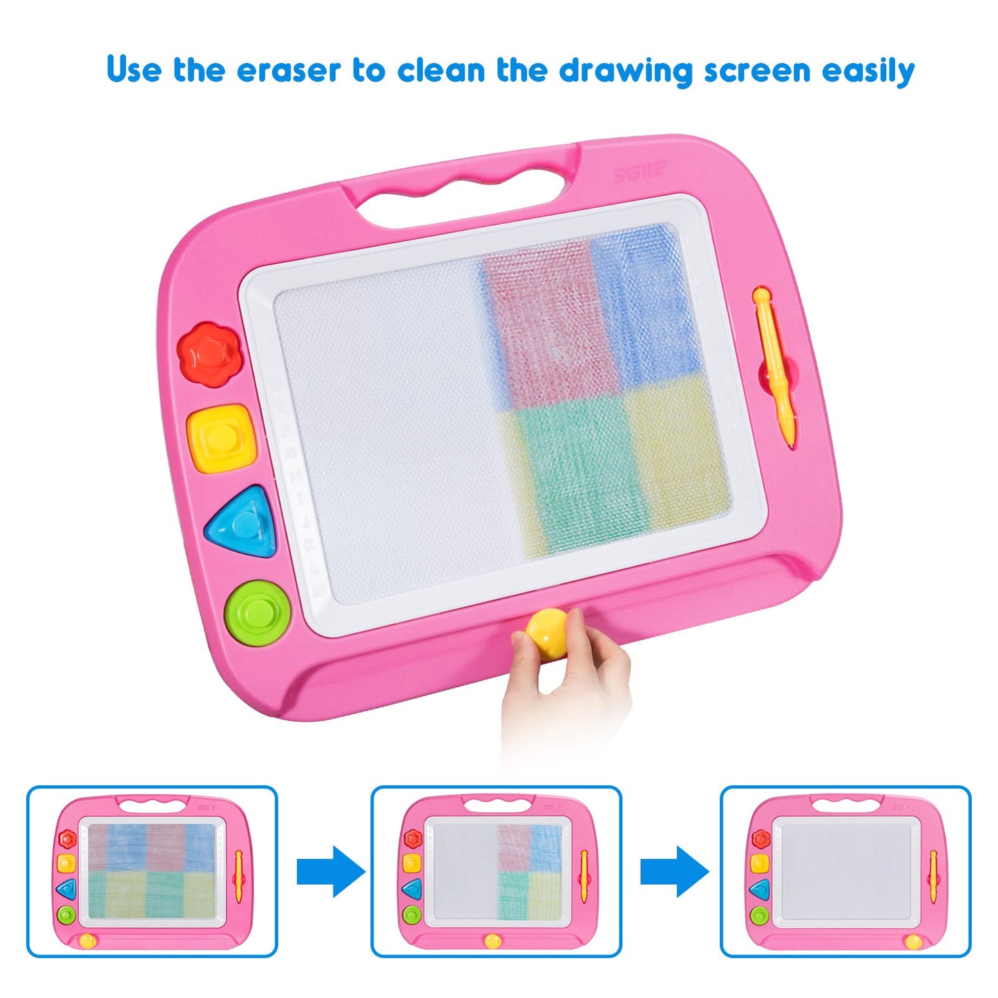SGILE Toddler Toys for Kids, Large Magnetic Drawing Board for Birthday Gift, Toys for 1 2 3 4 Year Old Girls Boys, Etch & Sketch Pad with 4 Stamps, Learning and Educational, 16 ×13 in, Pink