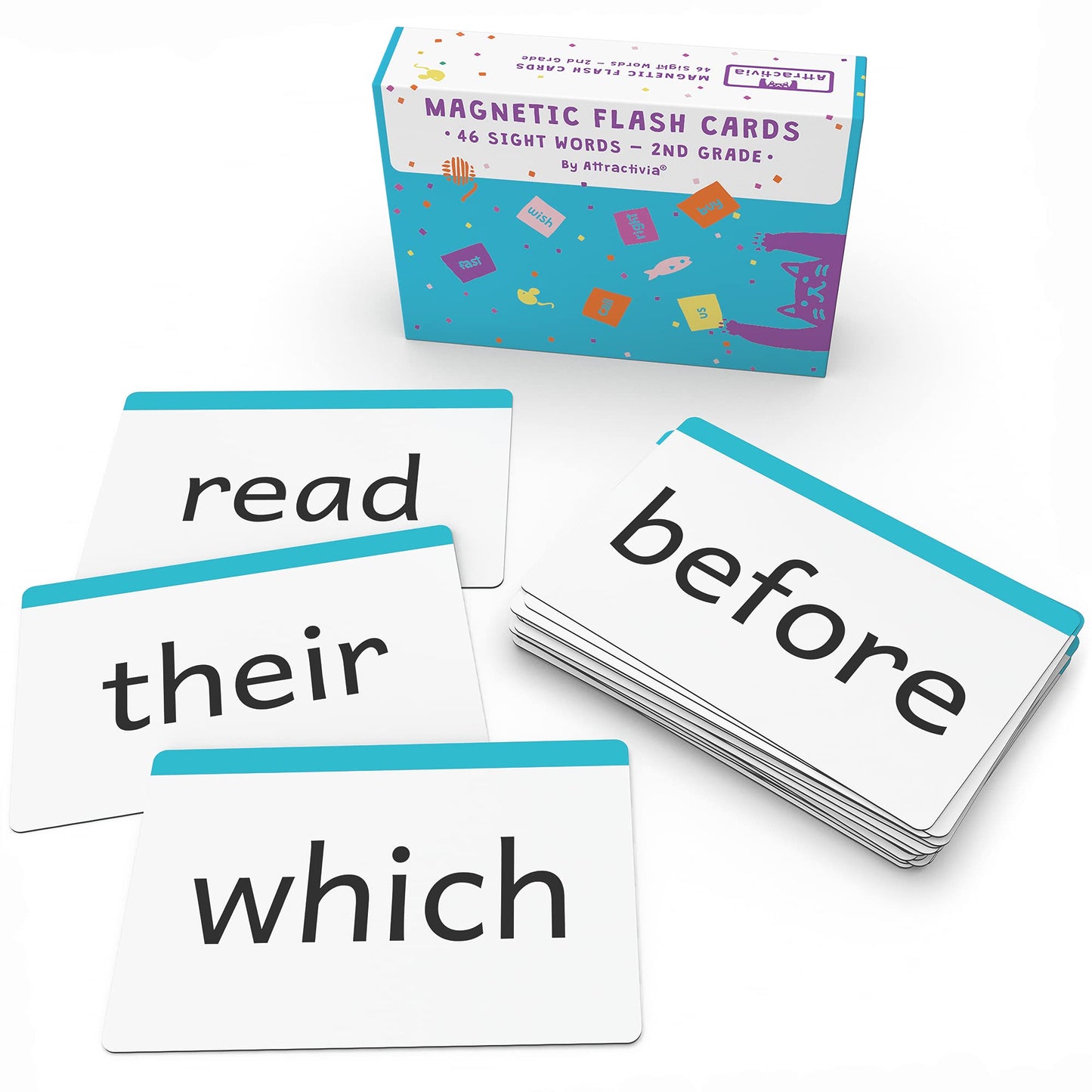 Attractivia 2nd Grade Sight Words Magnetic Flash Cards(Second Grade) - 46 Sturdy Large Dolch Cards for Literacy of Beginning Readers, Homeschool, Teachers and ESL