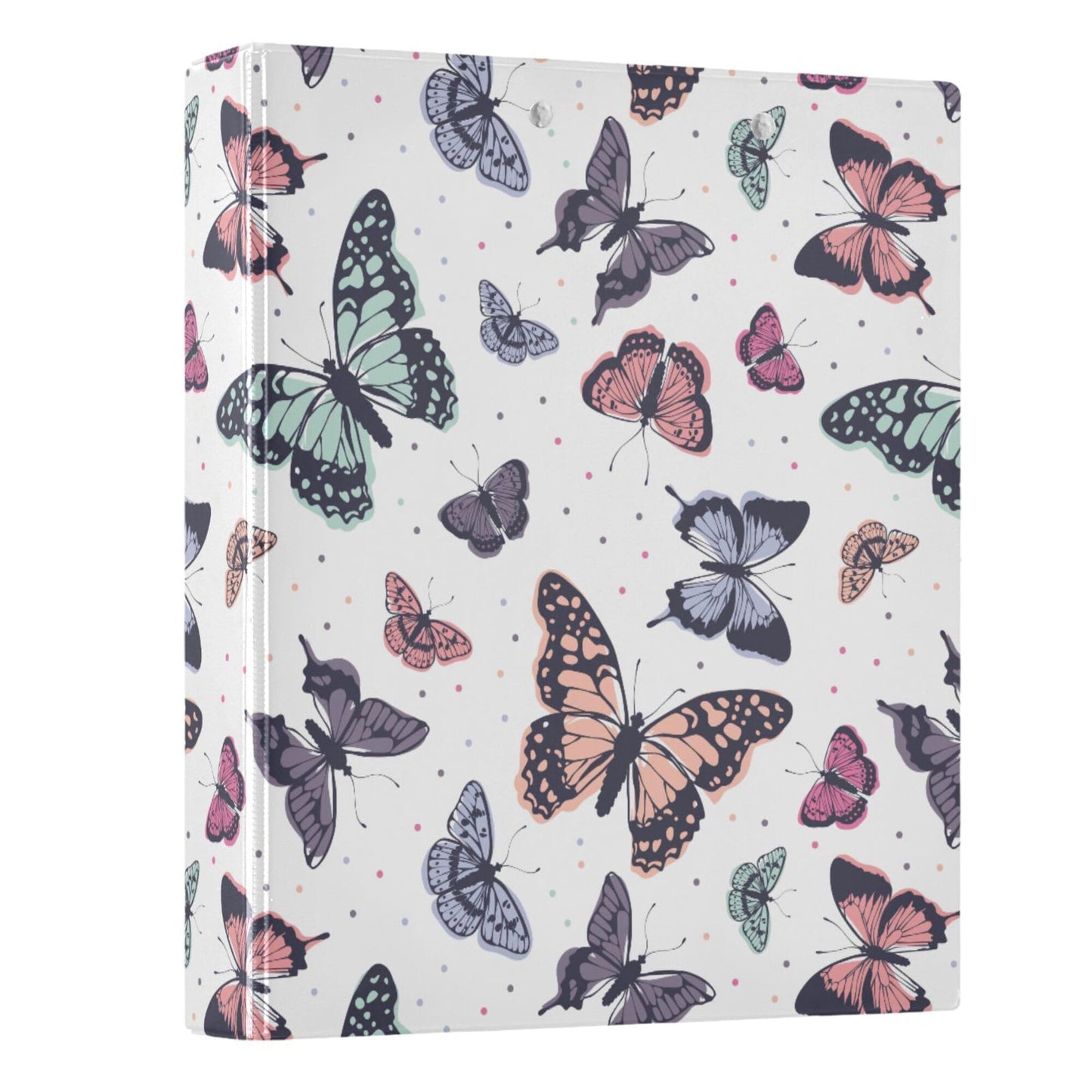 Butterfly Pastel Color Round Ring Binders 1.5 Inch Flora Insect Biology Natural 3 Ring Clipboard Binder for Office School Work Supplies File Folder 200 Sheet Capacity