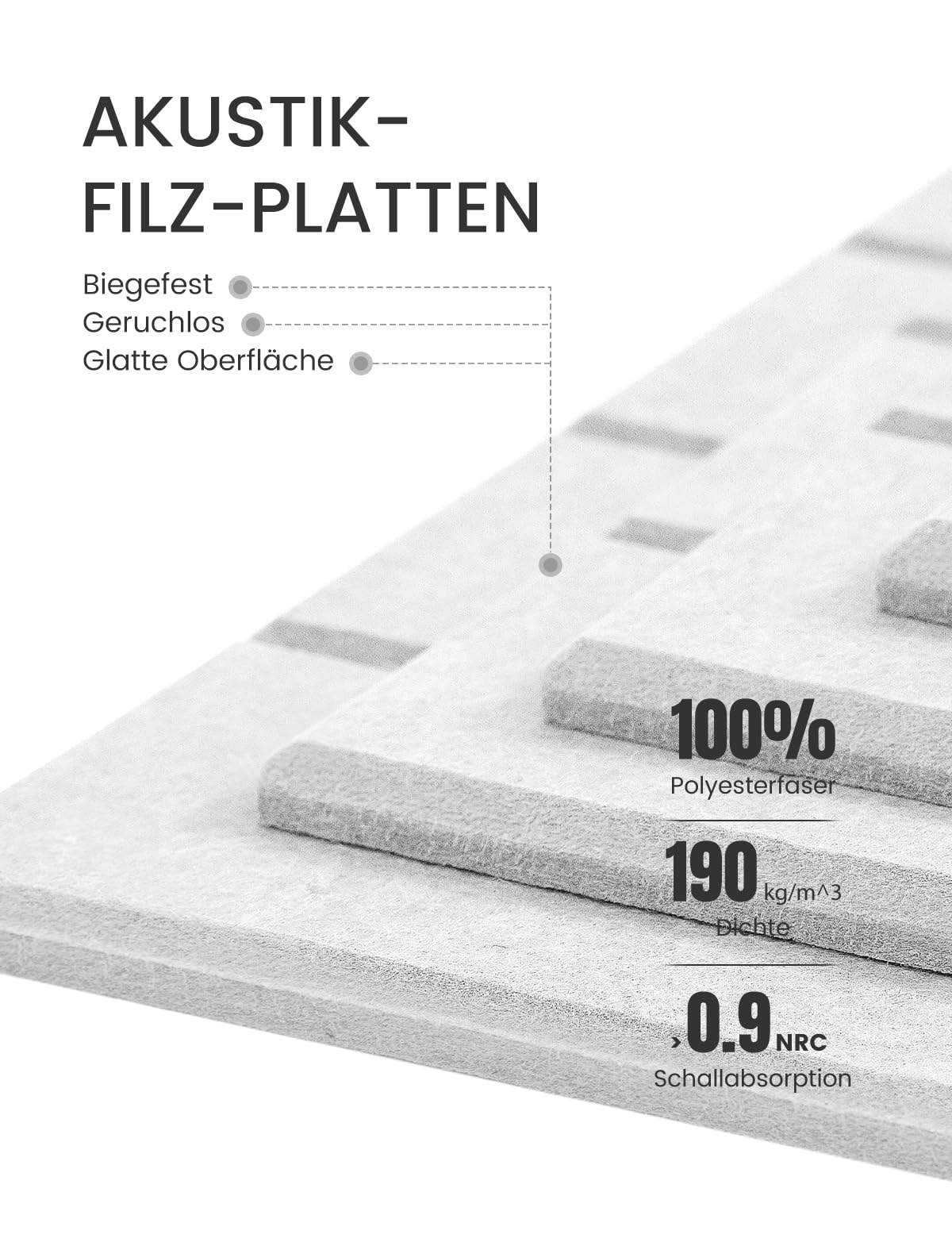 Bumusty Large Cork Board Alternative-36 x 24" Felt Bulletin Board Tiles, with 30 Pushpins, 40 Adhesive Tabs, Bold-Stripe 6-Pack, Cork Boards for Office Push Pin Board Felt Board-Light Gray