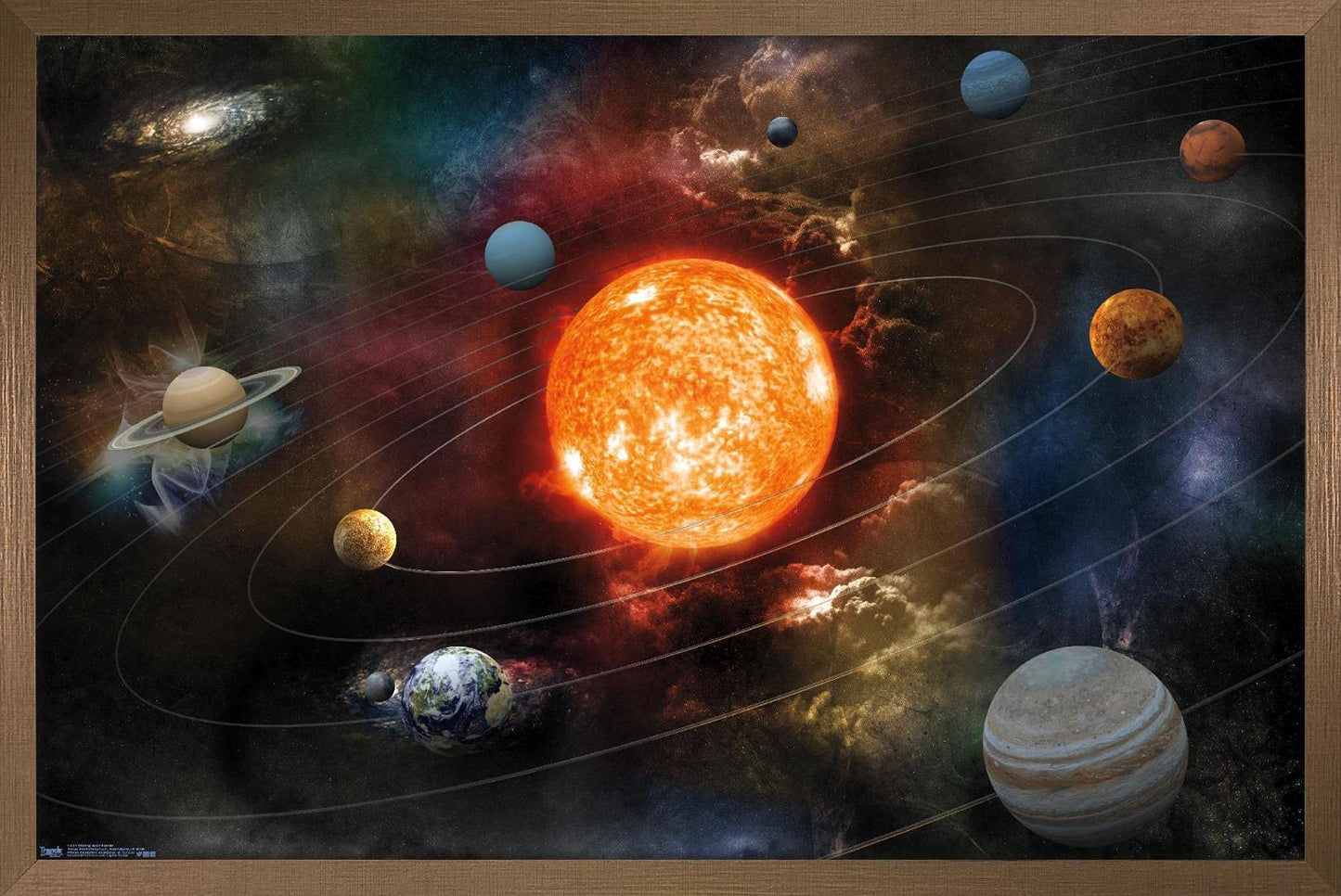 Orbiting Solar System Wall Poster, 34L" x 22.4W", Bronze Framed Version