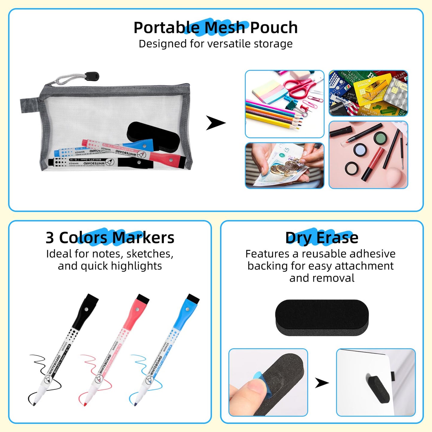 AGM Portable White Board Dry Erase Notebook, 8.4" x 6" Double Sided Folding Whiteboards with 3 Pens, Small Travel Dry Erase Board Skin-Friendly Material for Study, Meeting, Planning, Dark