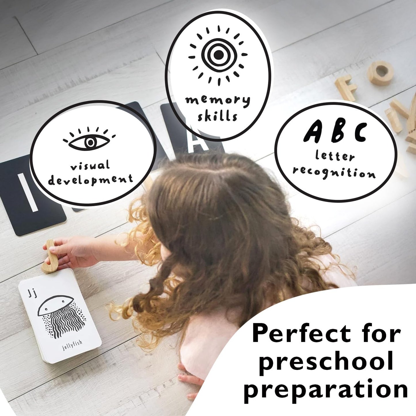 Wee Gallery Educational Flashcards for Babies, Double Sided Black and White Learning Flash cards, Woodland Animal Alphabet Cards for Visual Stimulation and Cognitive Development of Toddlers