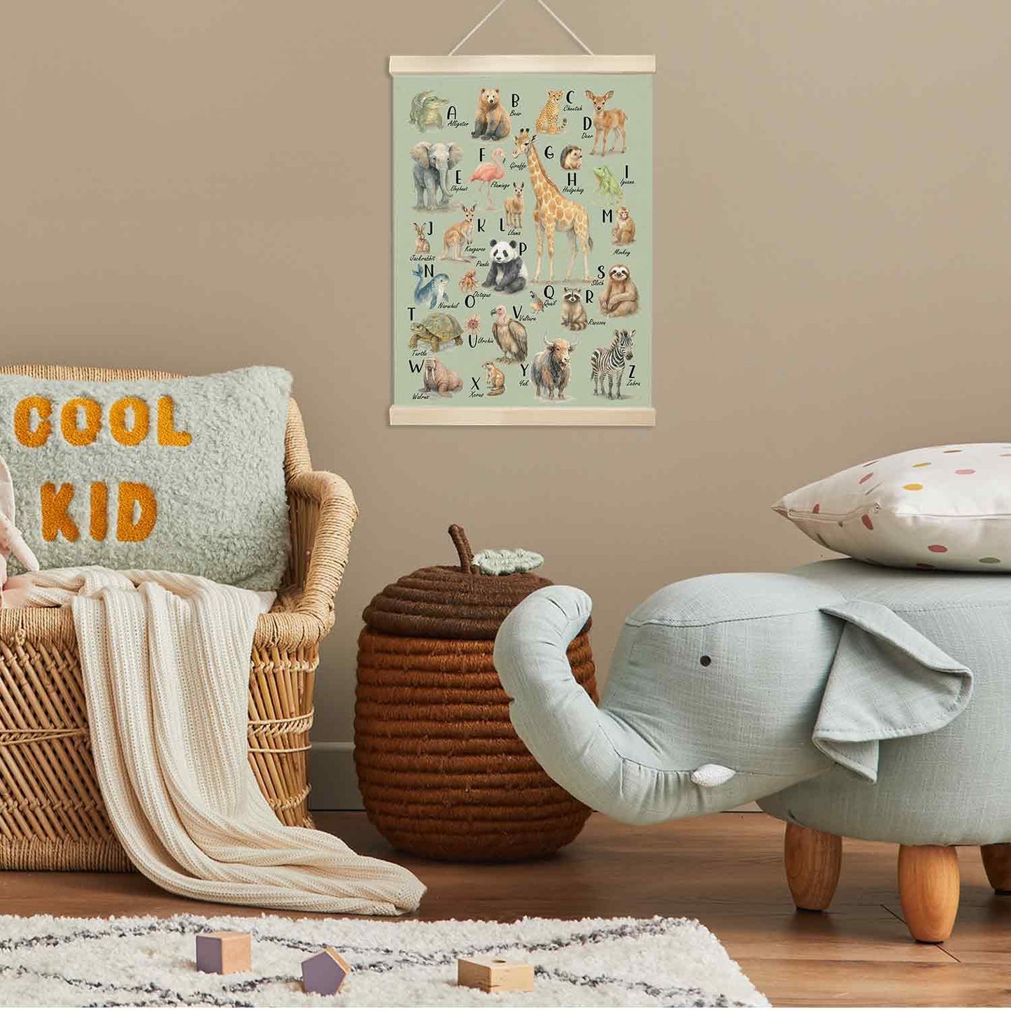 Xmsaitar Classroom Animals Zoo Alphabet Poster Hanger Frame Wall Decor, Green ABC Prints for Wall Hanging Decor Art, Nursery Educational Banner for Kids Toddler Room Dorm Playroom Preschool 12x16in
