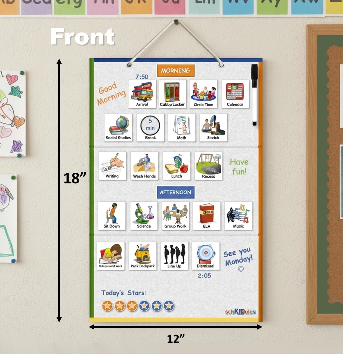 SchKIDules Magnetic Visual Schedule & Progress Chart for School; 2-Sided 18” Folding Board Plus 141 Magnets for Daily Routines, Positive Behavioral Supports, Special Ed, Preschool, ADHD & Autism