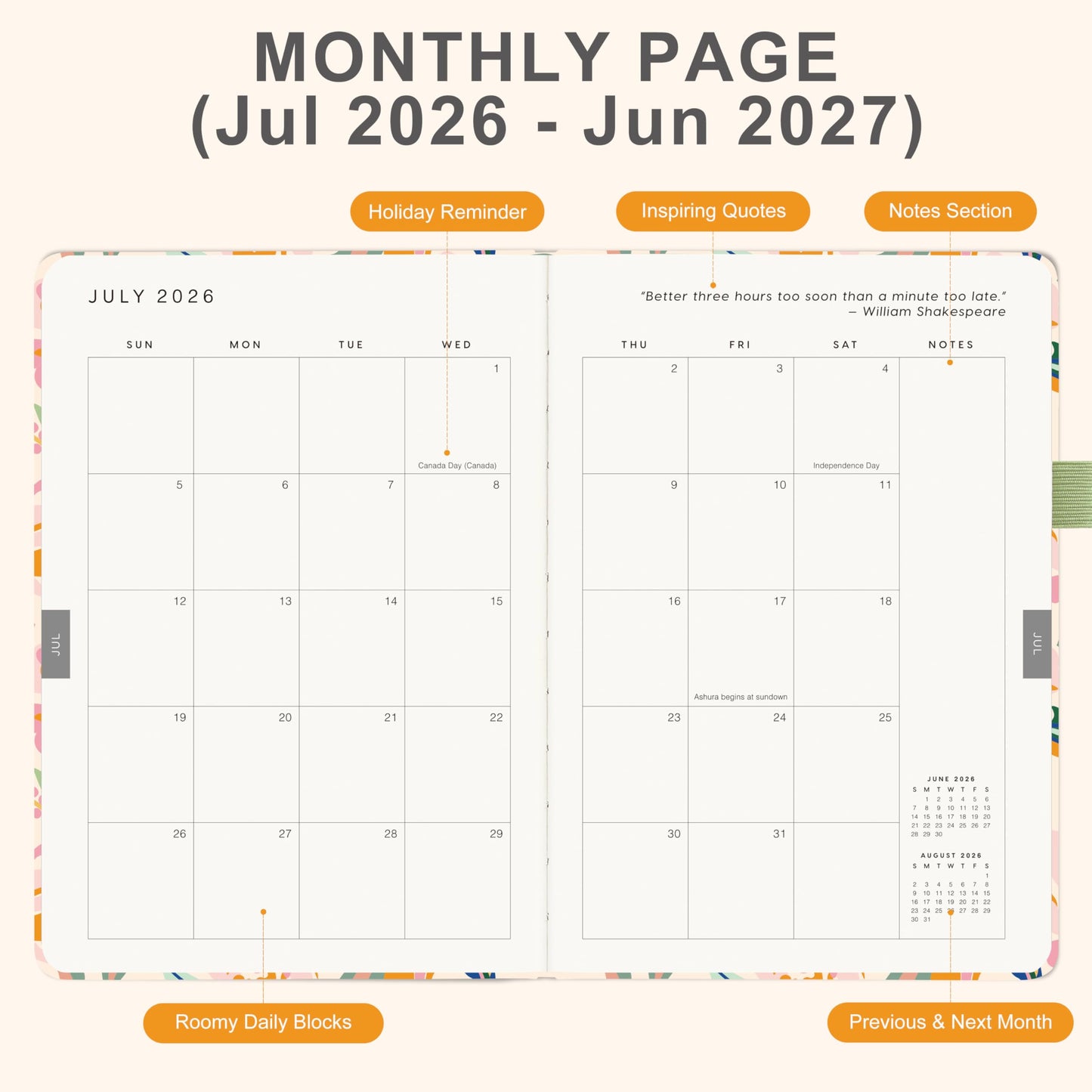 And Per Se Academic Planner 2026-2027 – Weekly & Monthly Planner, July 2026 to June 2027, A5 Leather Hardcover with Inner Pocket – Student & Teacher Organizer, 5.7" x 8"(Pastel Petals)