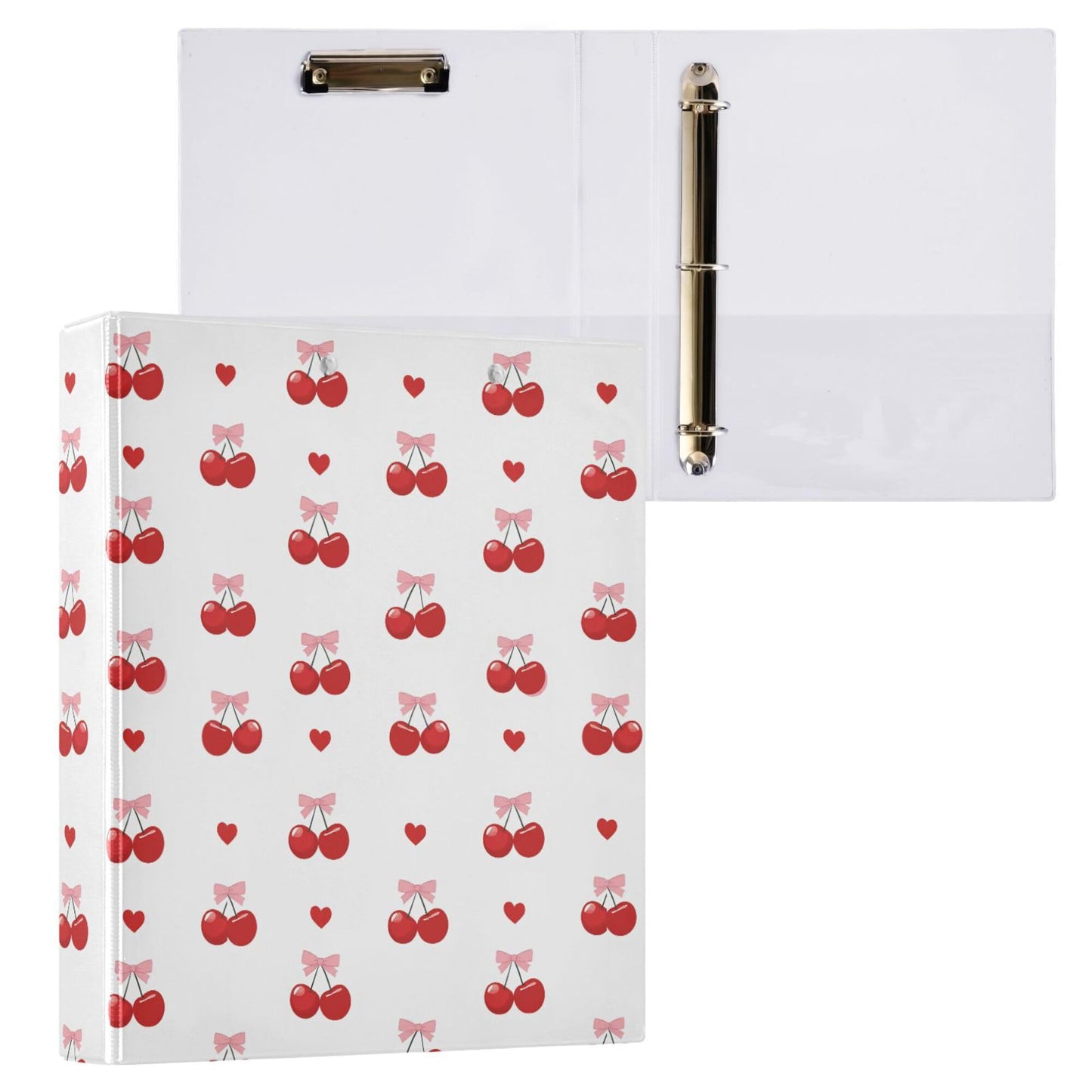 Red Cherry Bowknot Ring Binders 1.5 Blue Whtie Pink Bow 3 Ring Clipboard Binder for Office School Work Supplies File Folder 200 Sheet Capacity Easy Open